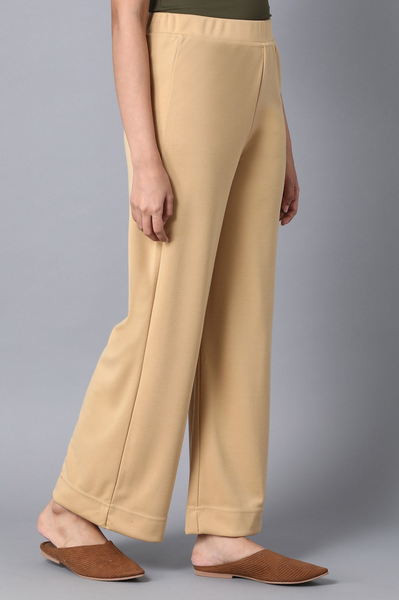 Gold Solid Straight Fit Palazzo With Elasticated Waist