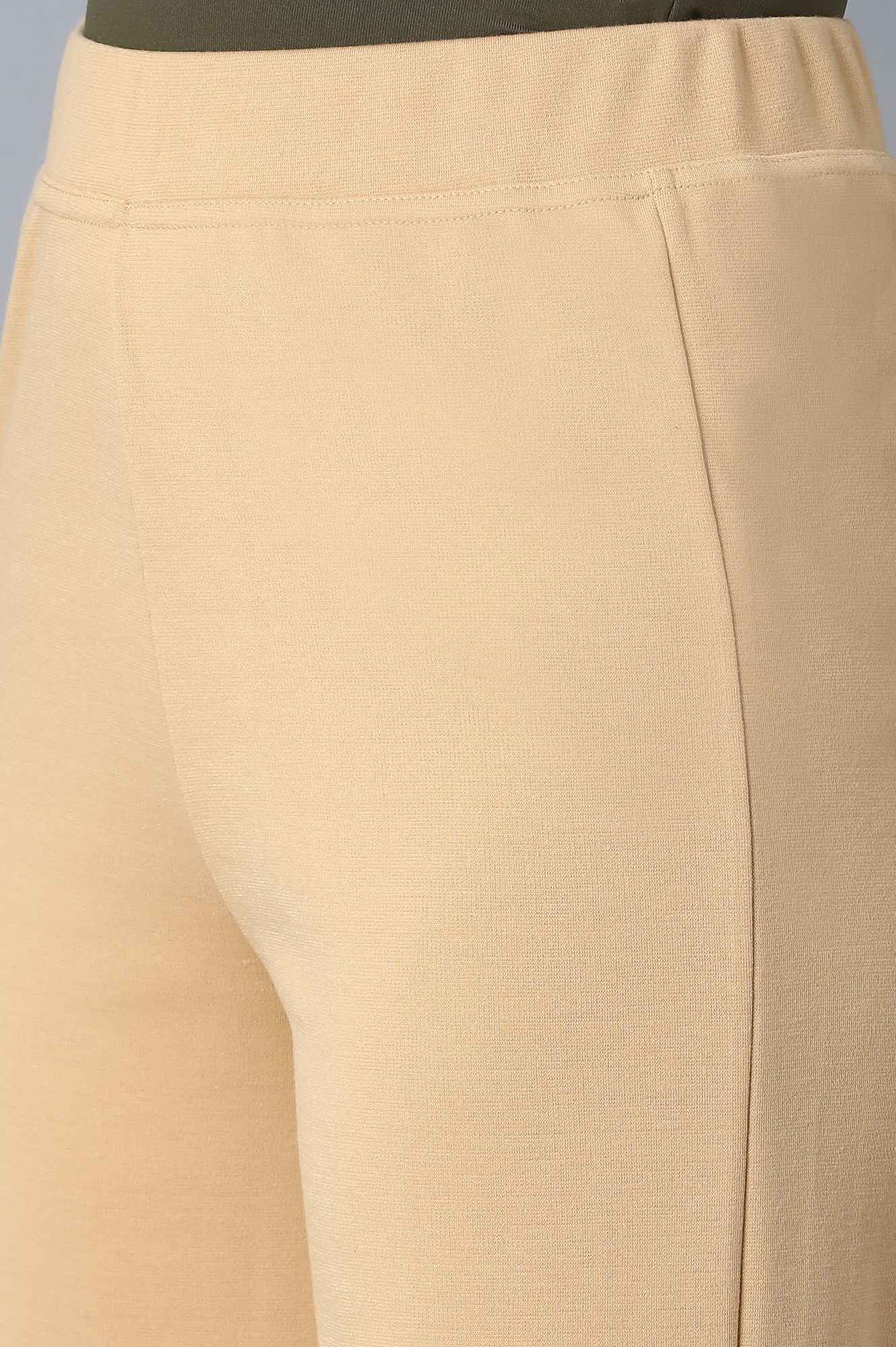 Gold Solid Straight Fit Palazzo With Elasticated Waist