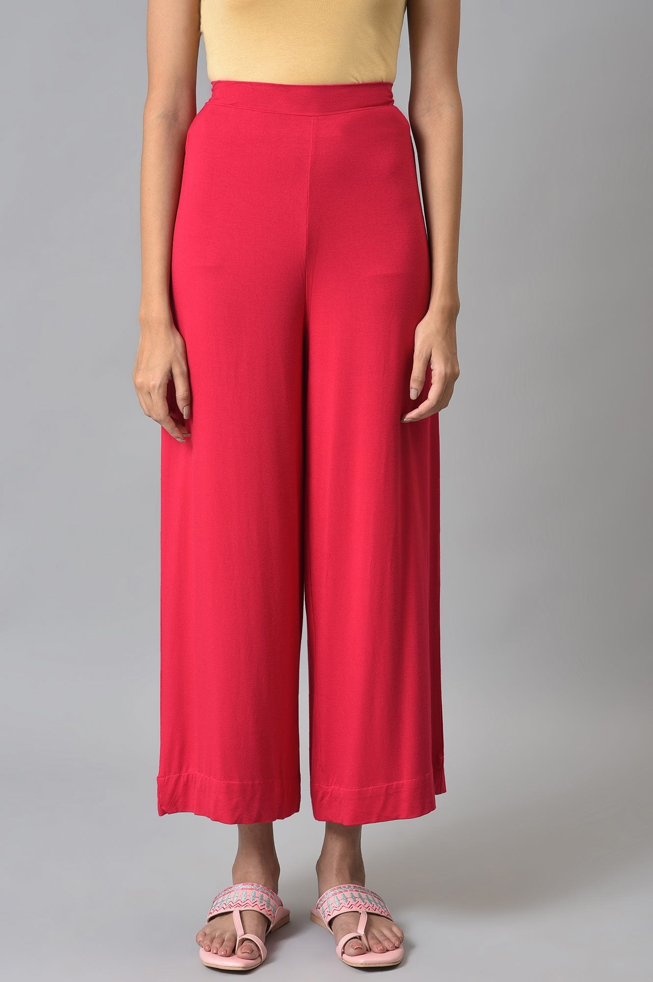 Pink Solid Straight Fit Palazzo With Elasticated Waist