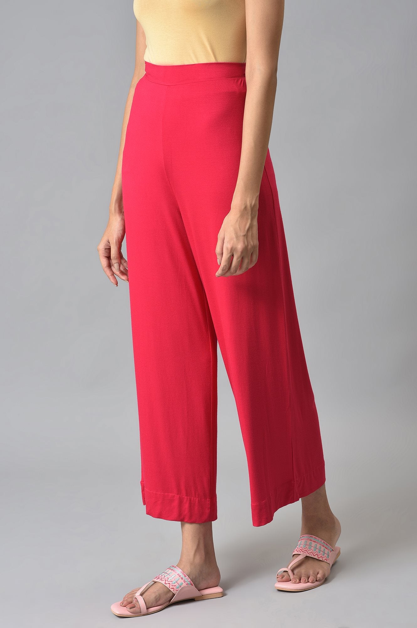 Pink Solid Straight Fit Palazzo With Elasticated Waist