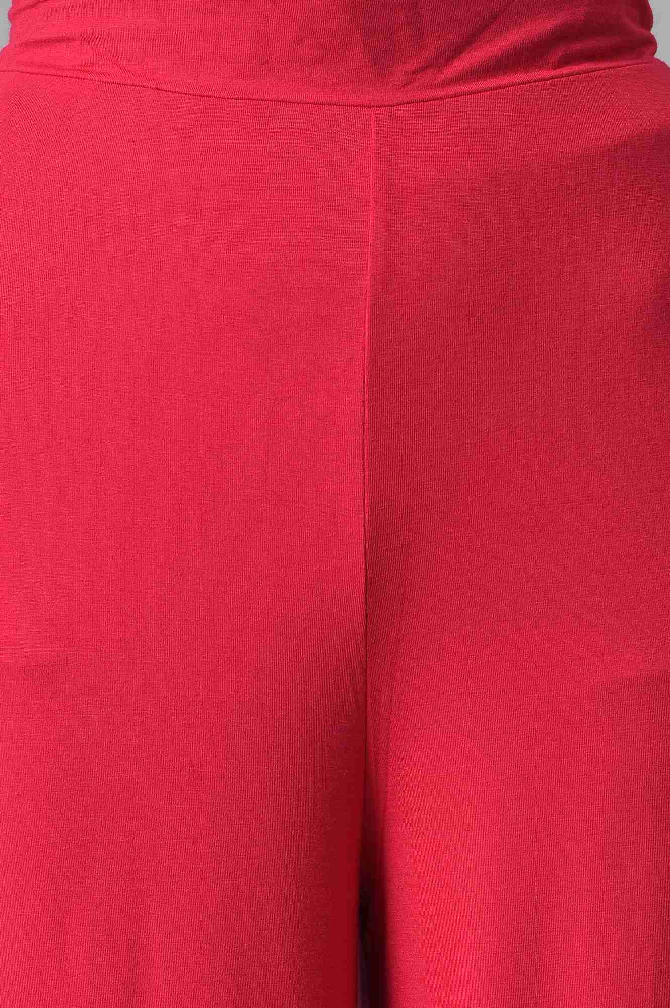 Pink Solid Straight Fit Palazzo With Elasticated Waist