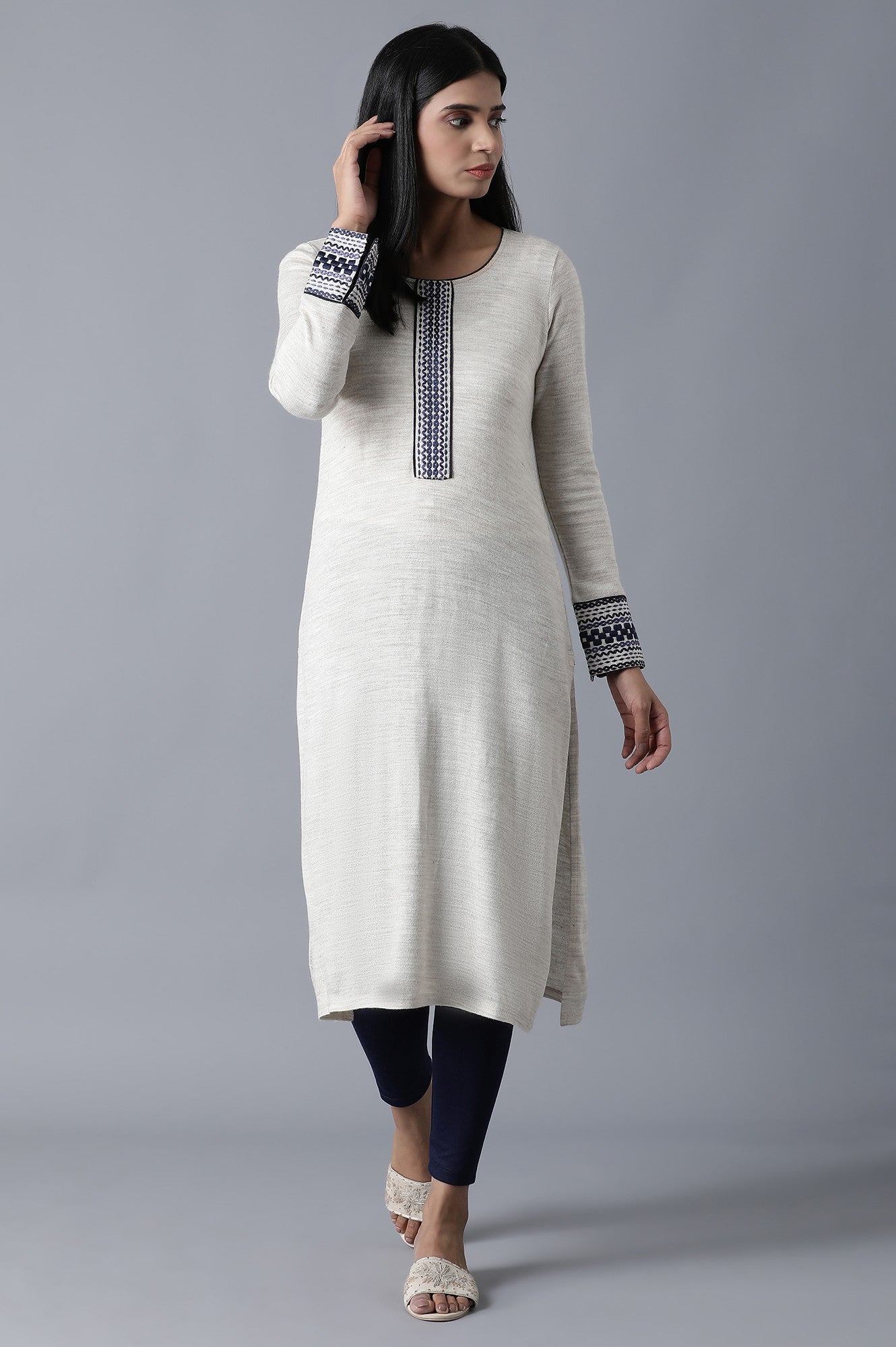 Navy Blue Solid Skinny Fit Cotton Tights With Elasticated Waist