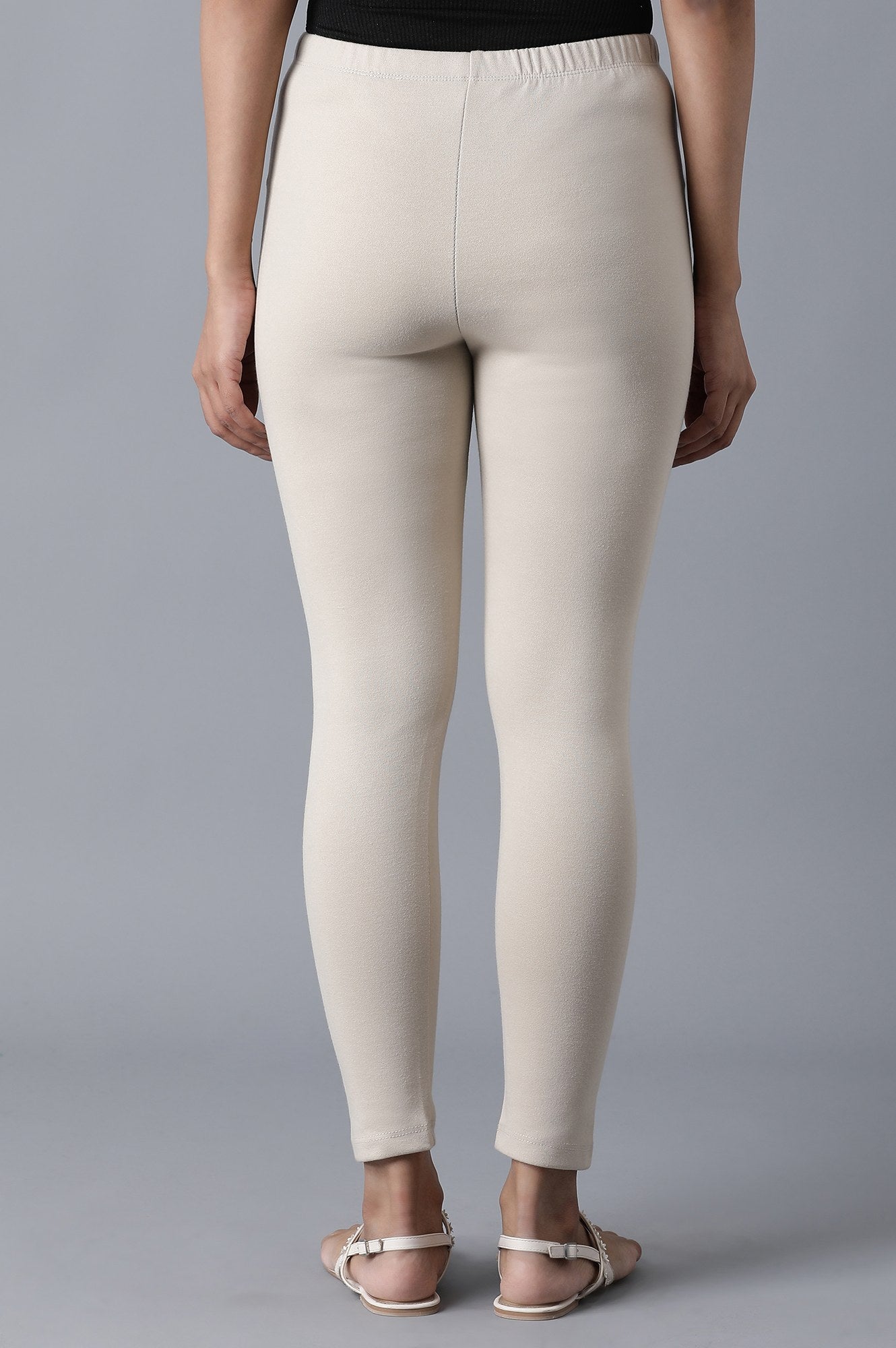 Beige Solid Skinny Fit Cotton Tights With Elasticated Waist