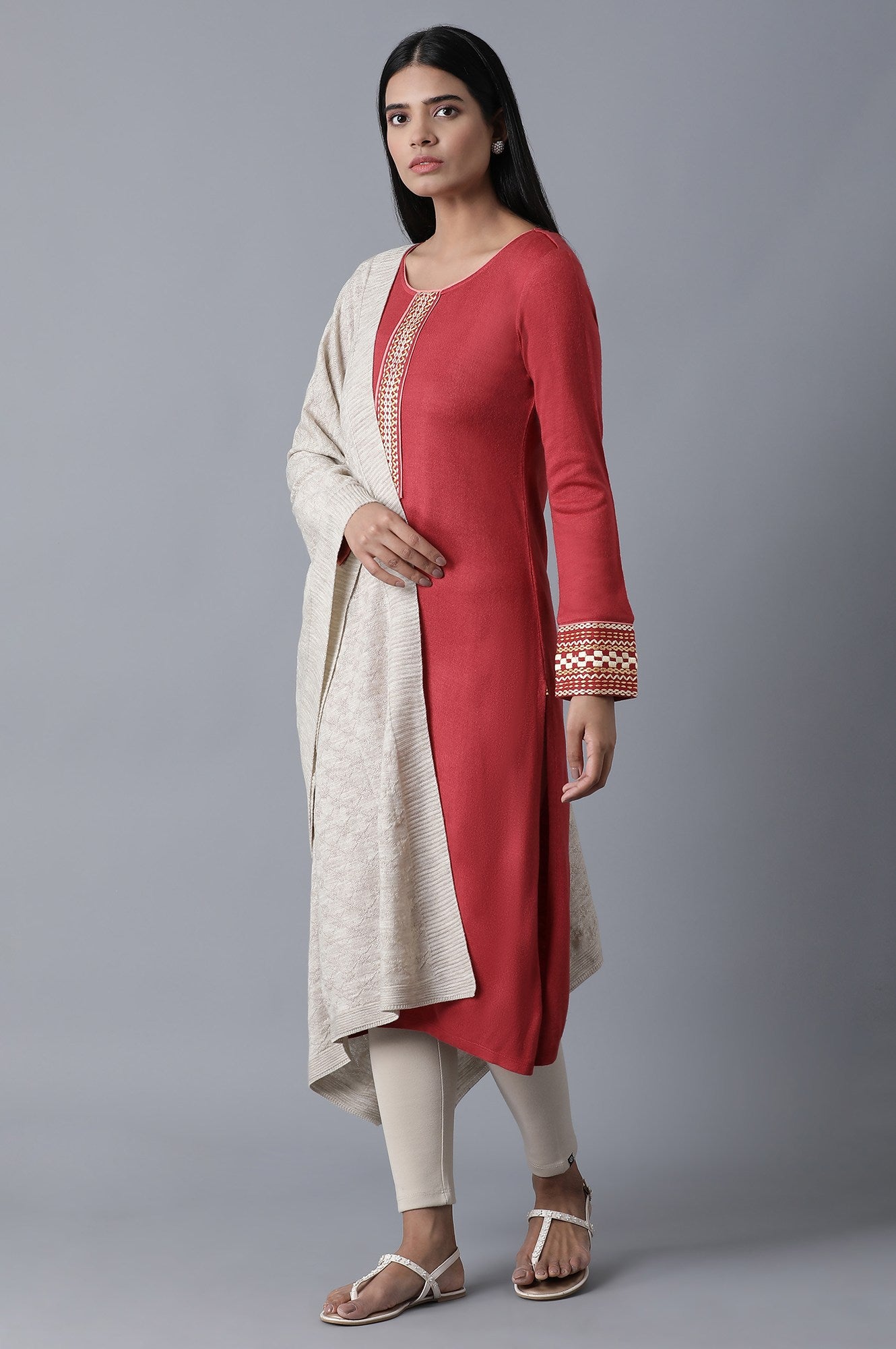 Beige Solid Skinny Fit Cotton Tights With Elasticated Waist