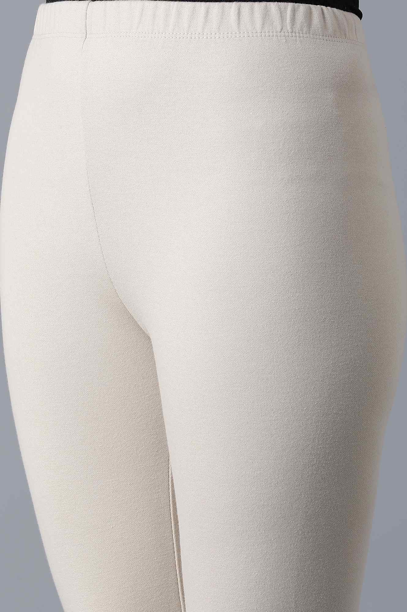 Beige Solid Skinny Fit Cotton Tights With Elasticated Waist