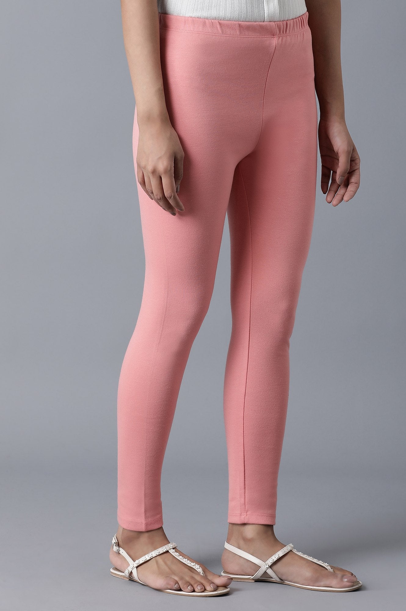 Pink Solid Skinny Fit Cotton Tights With Elasticated Waistband