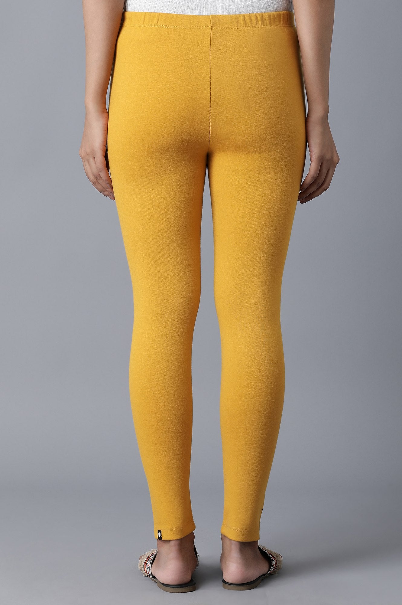 Yellow Solid Skinny Fit Cotton Tights With Elasticated Waistband