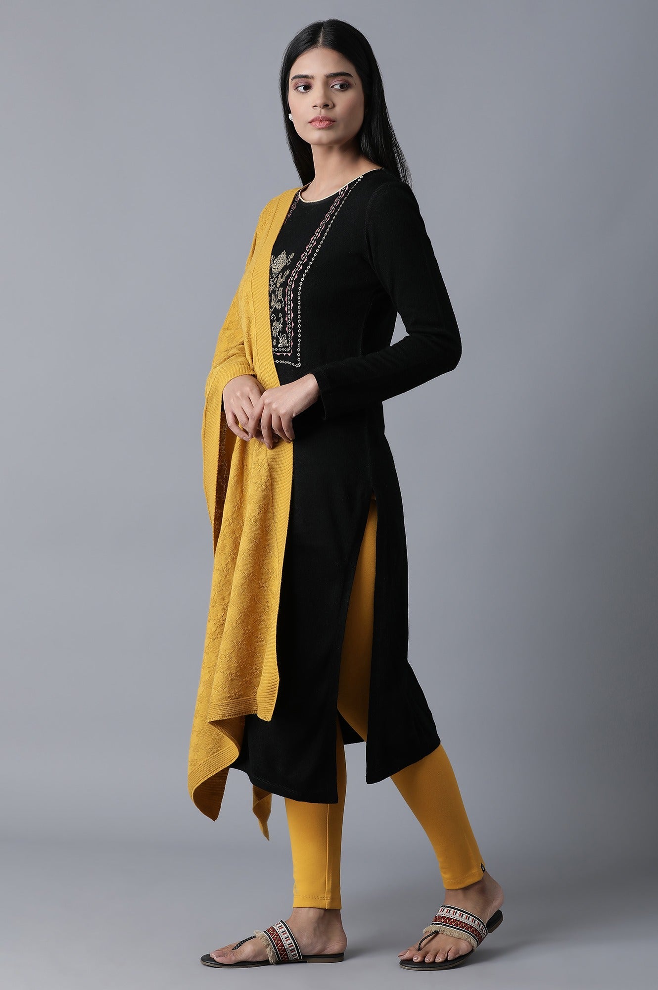 Yellow Solid Skinny Fit Cotton Tights With Elasticated Waistband