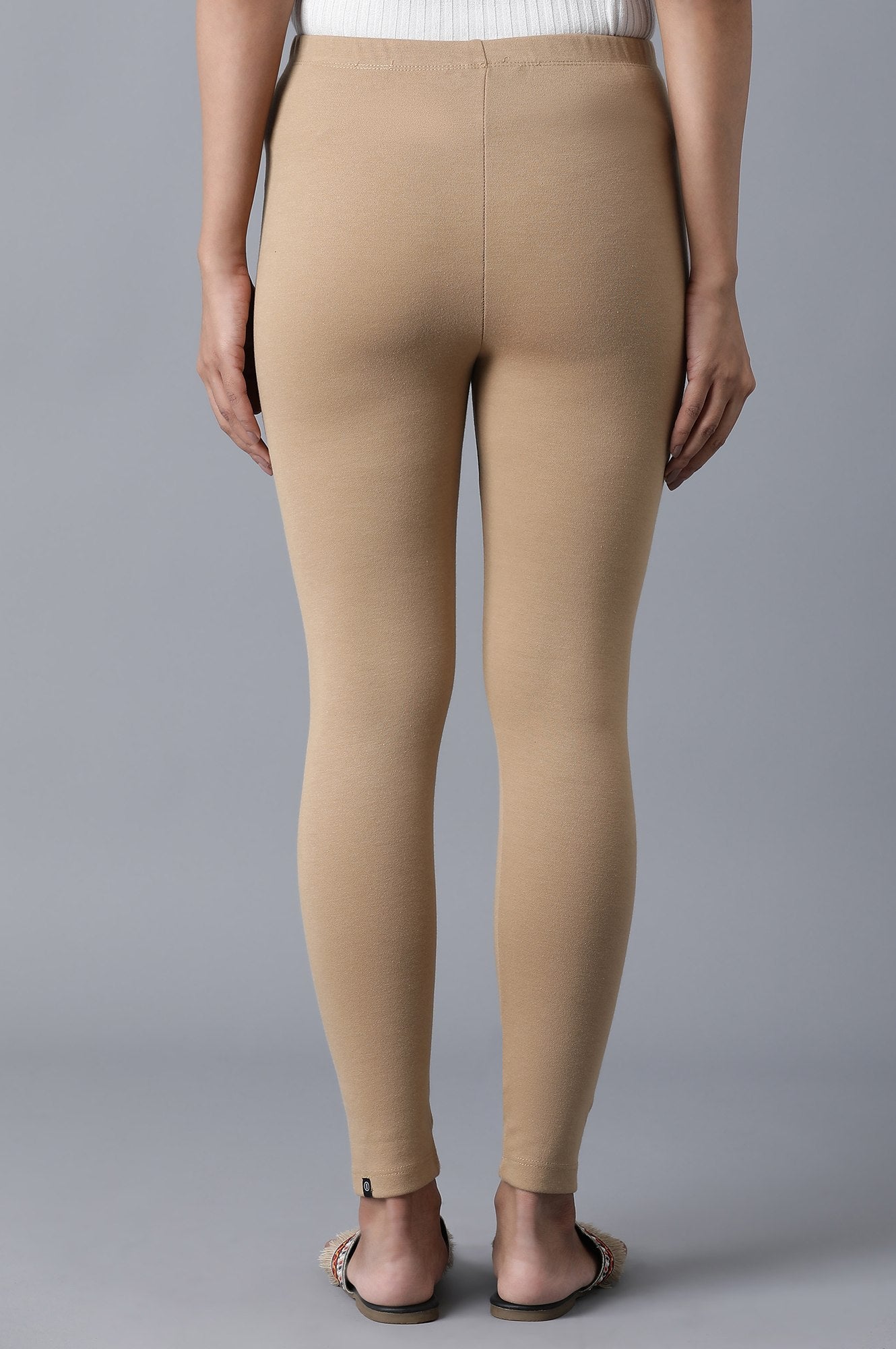Gold Solid Skinny Fit Tights With Elasticated Waist