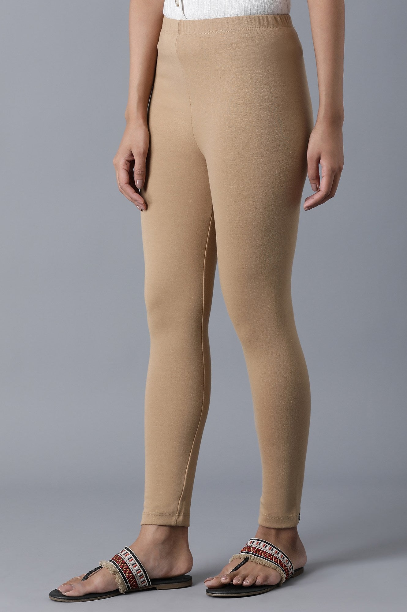 Gold Solid Skinny Fit Tights With Elasticated Waist