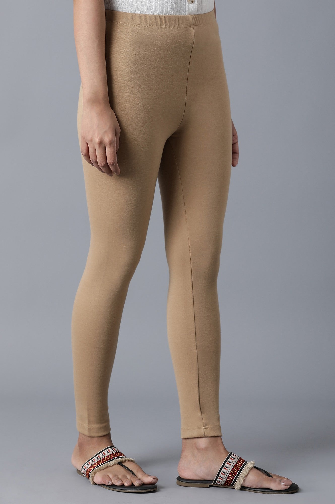 Gold Solid Skinny Fit Tights With Elasticated Waist