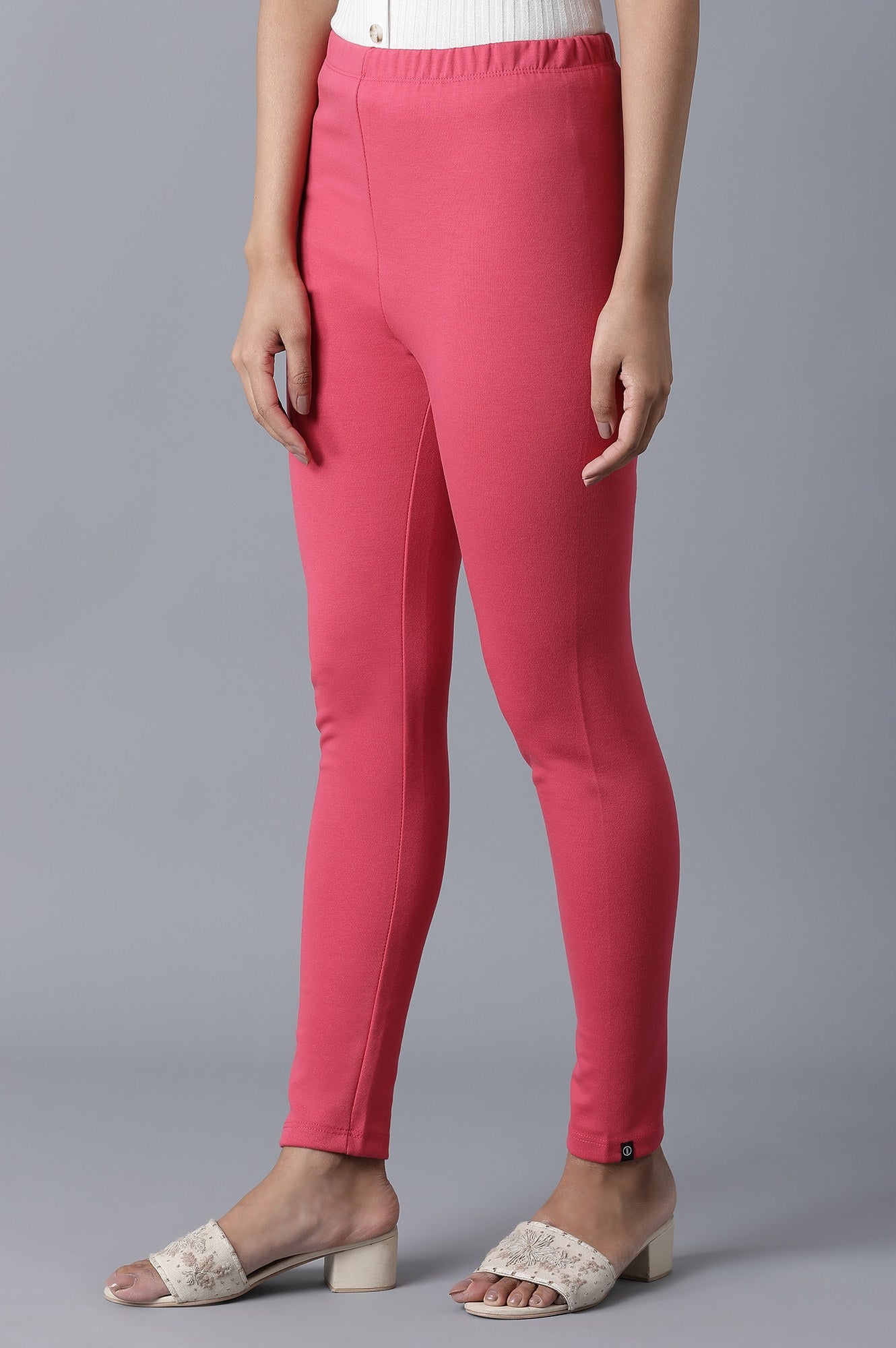 Pink Solid Skinny Fit Cotton Tights With Elasticated Waist