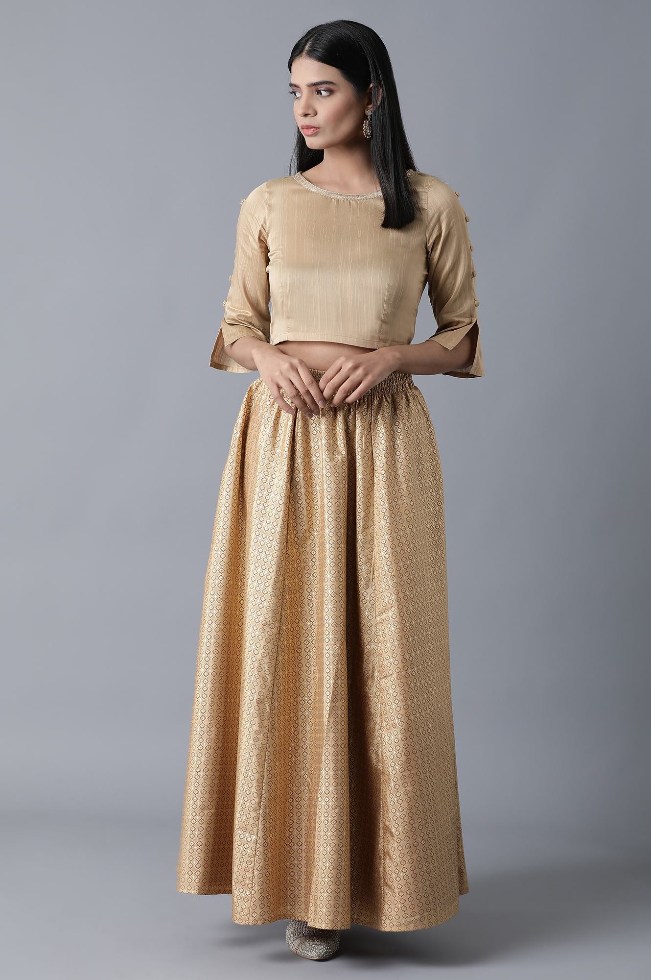 Red Floral Printed Flared Woven Skirt With Elasticated Waist