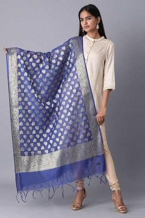 Royal Blue Banaras Jacquard Dupatta - Combo of Two Dupattas