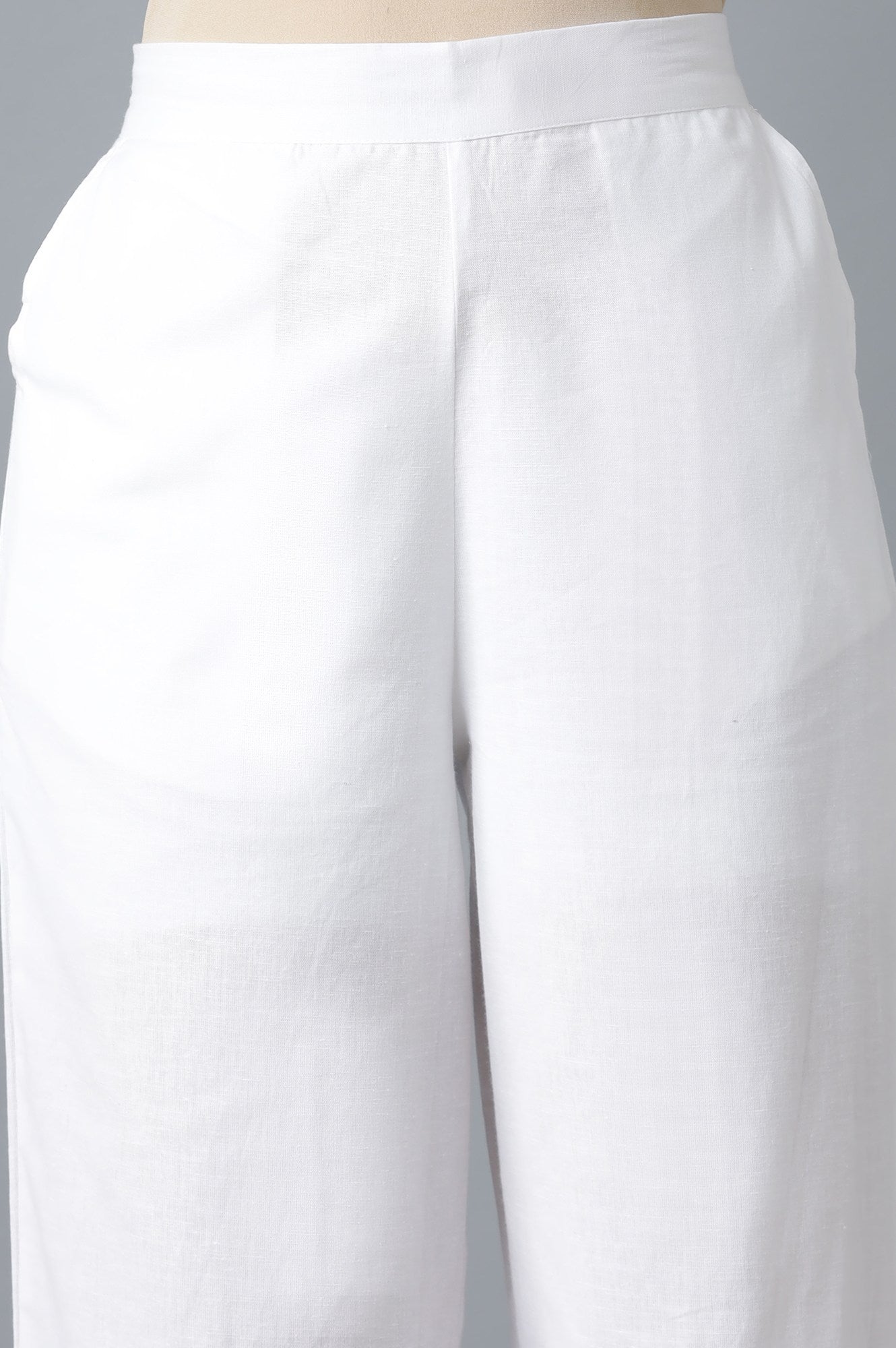 White Solid Wide Leg Cotton Palazzo With Roll Up Hem