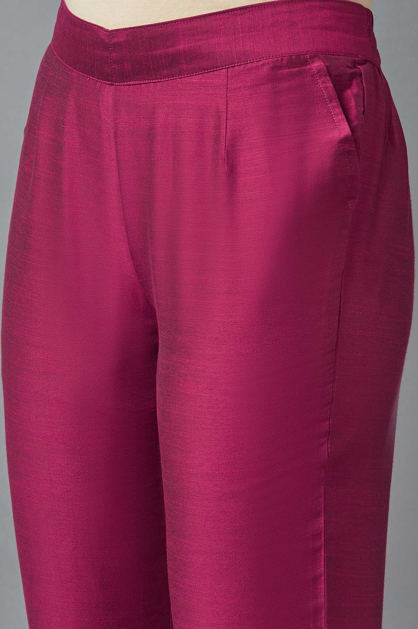 Pink Solid Straight Fit Woven Trousers With Elasticated Waistband