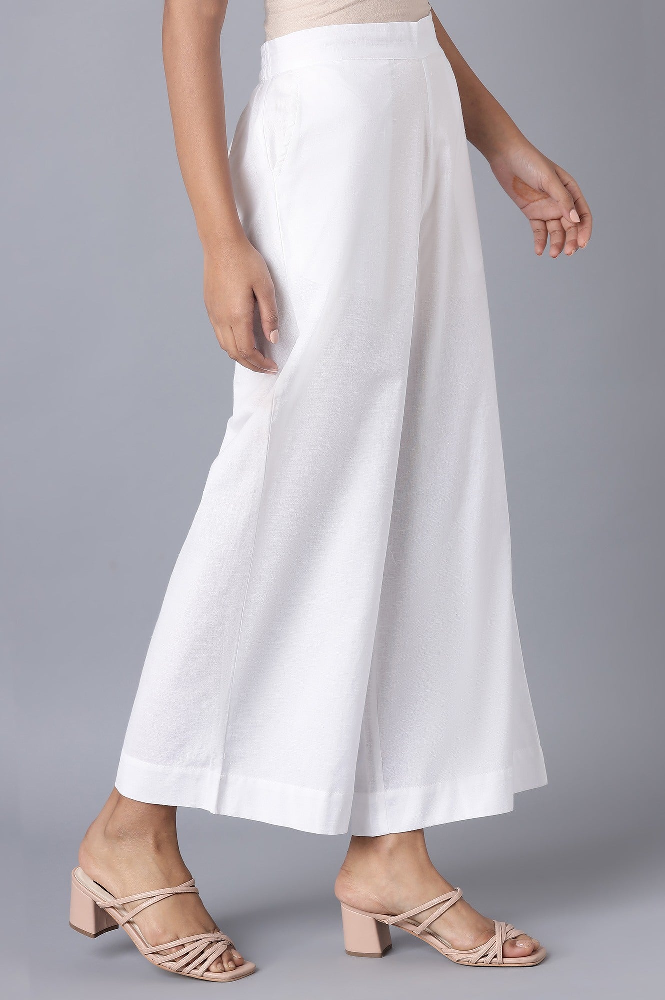 White Solid Wide Leg Tencel Palazzo With Elasticated Waist
