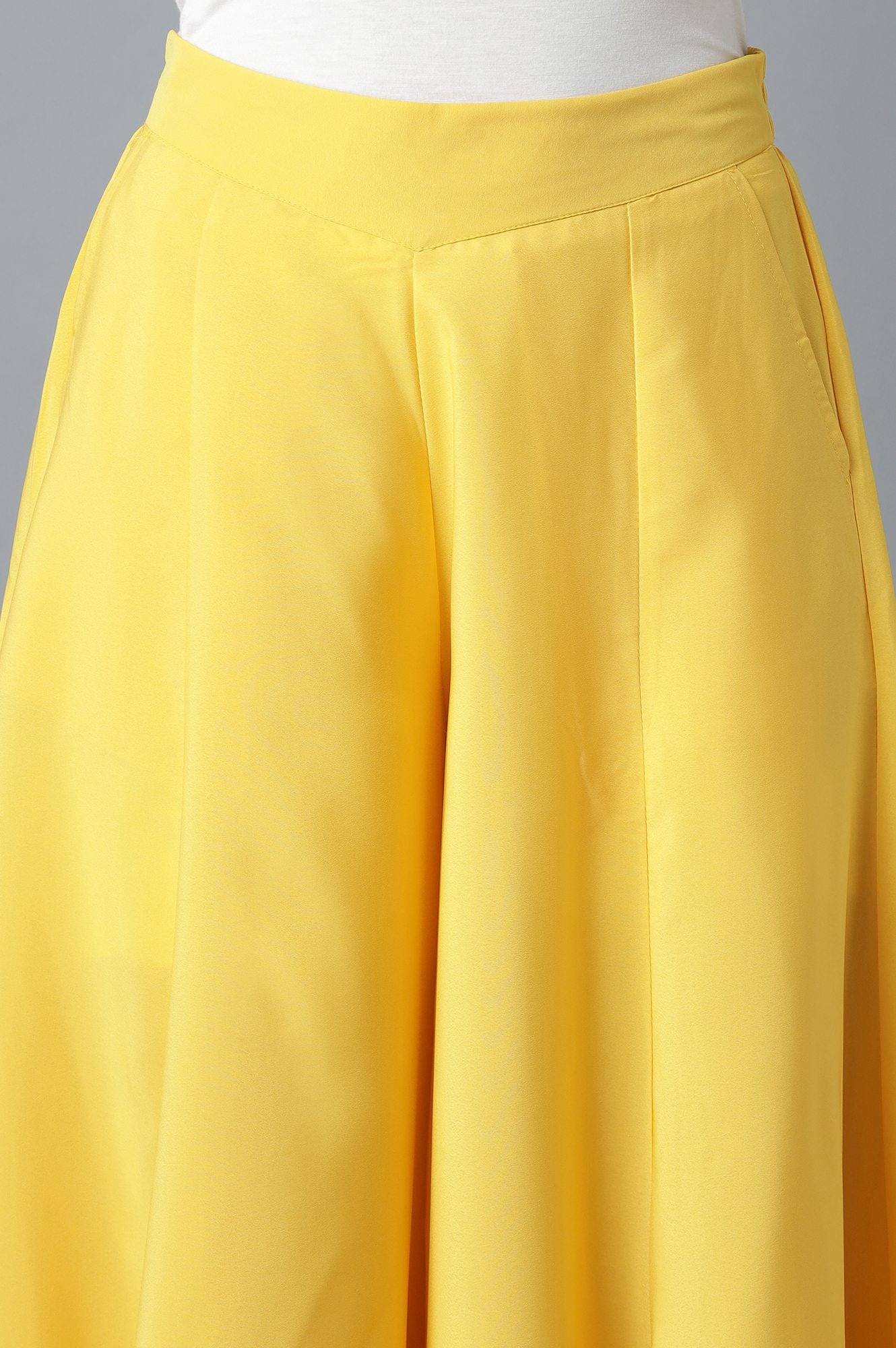 Yellow Solid Flared Cotton Palazzo With Elasticated Waist