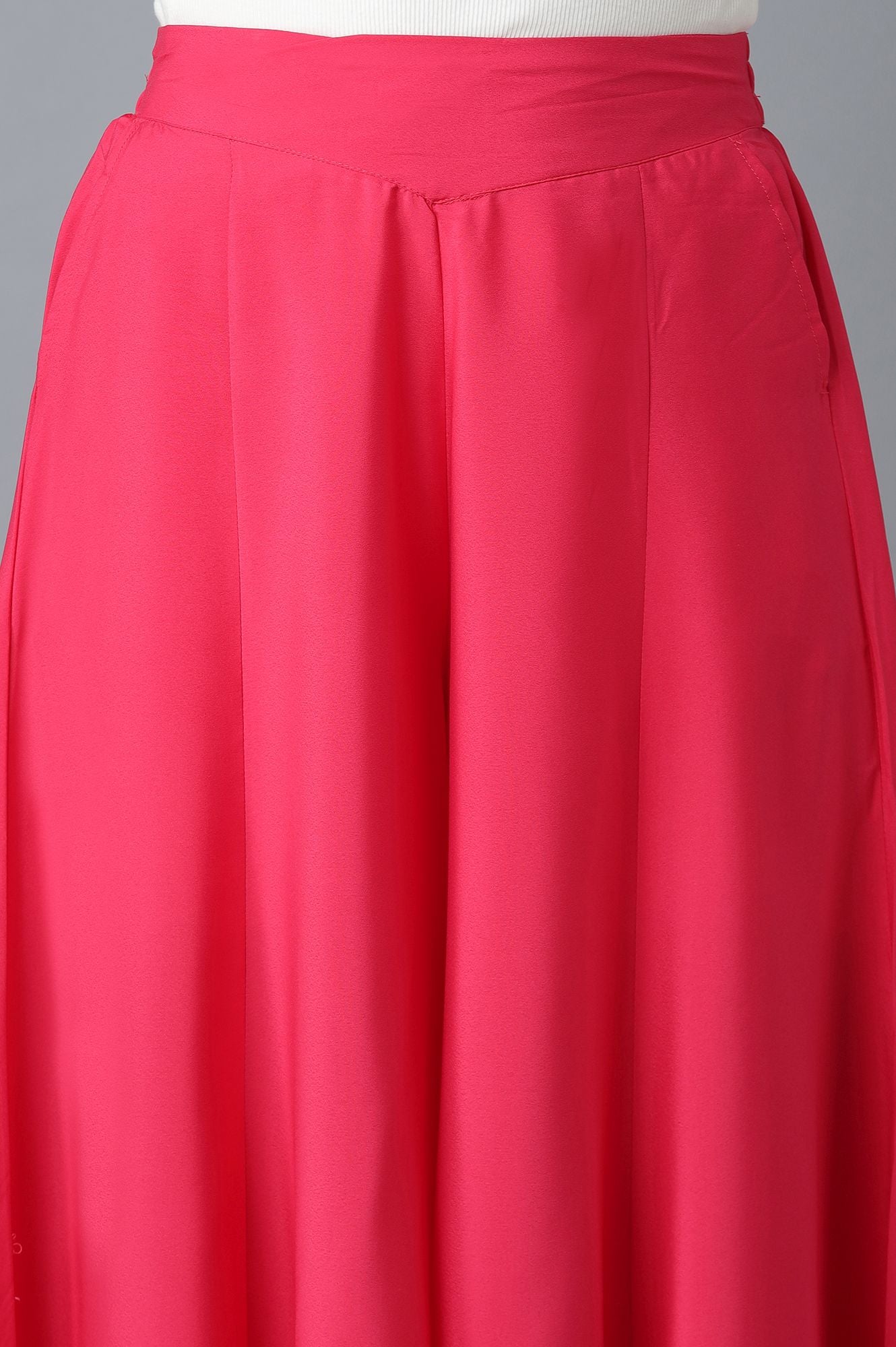 Pink Solid Flared Cotton Palazzo With Side Pockets