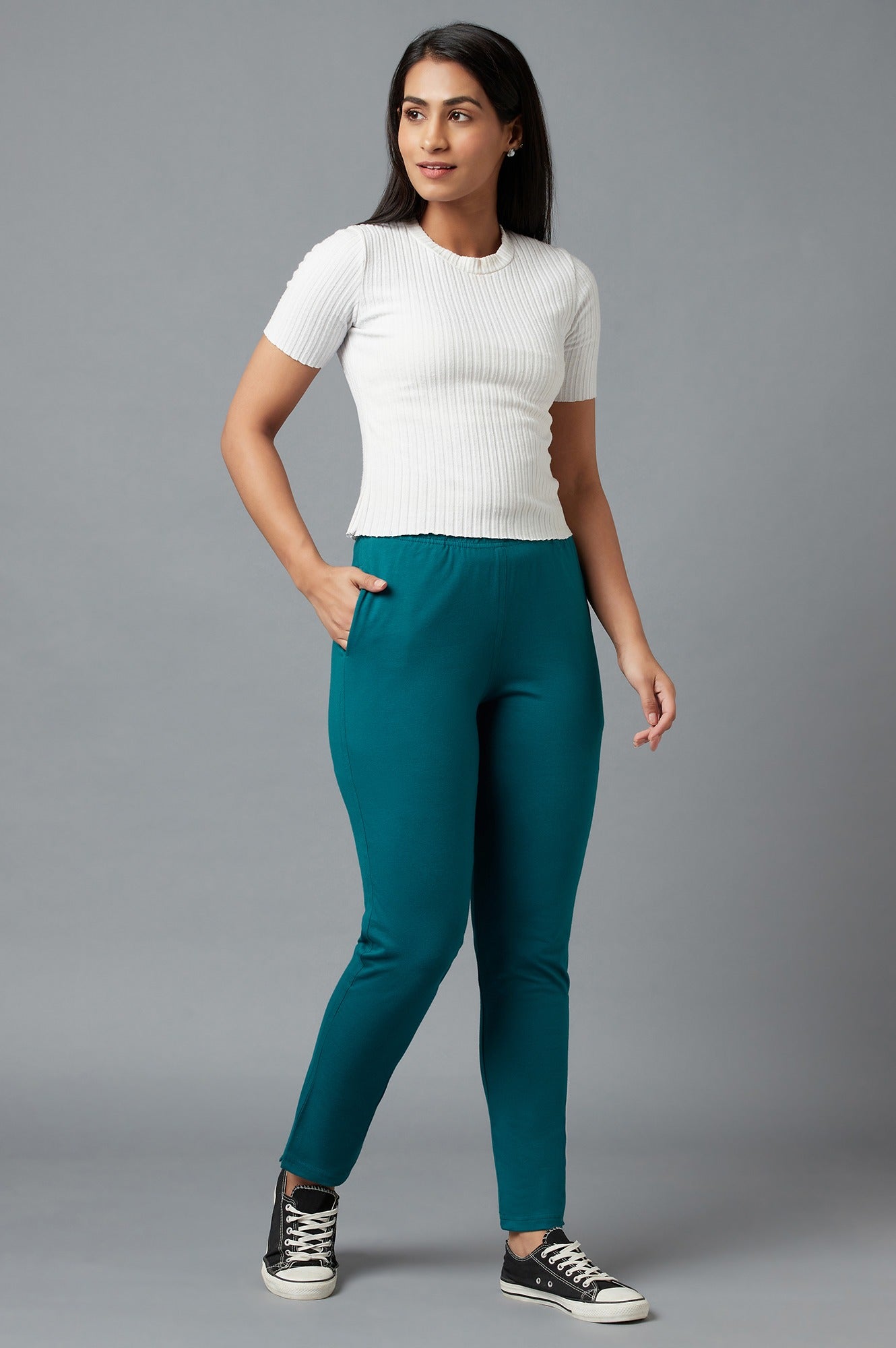 Blue Cotton Lycra Jersy Pants