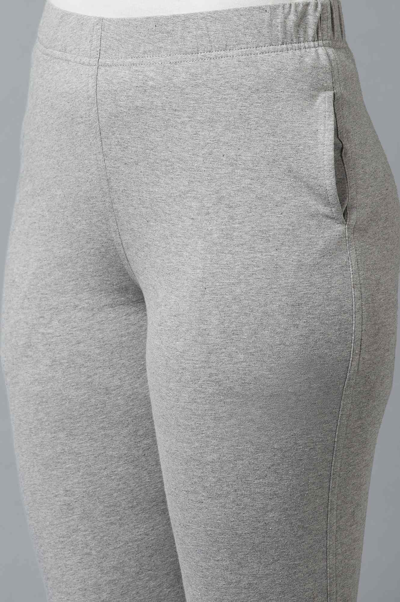 Grey Solid Regular Fit Cotton Pants With Elasticated Waist