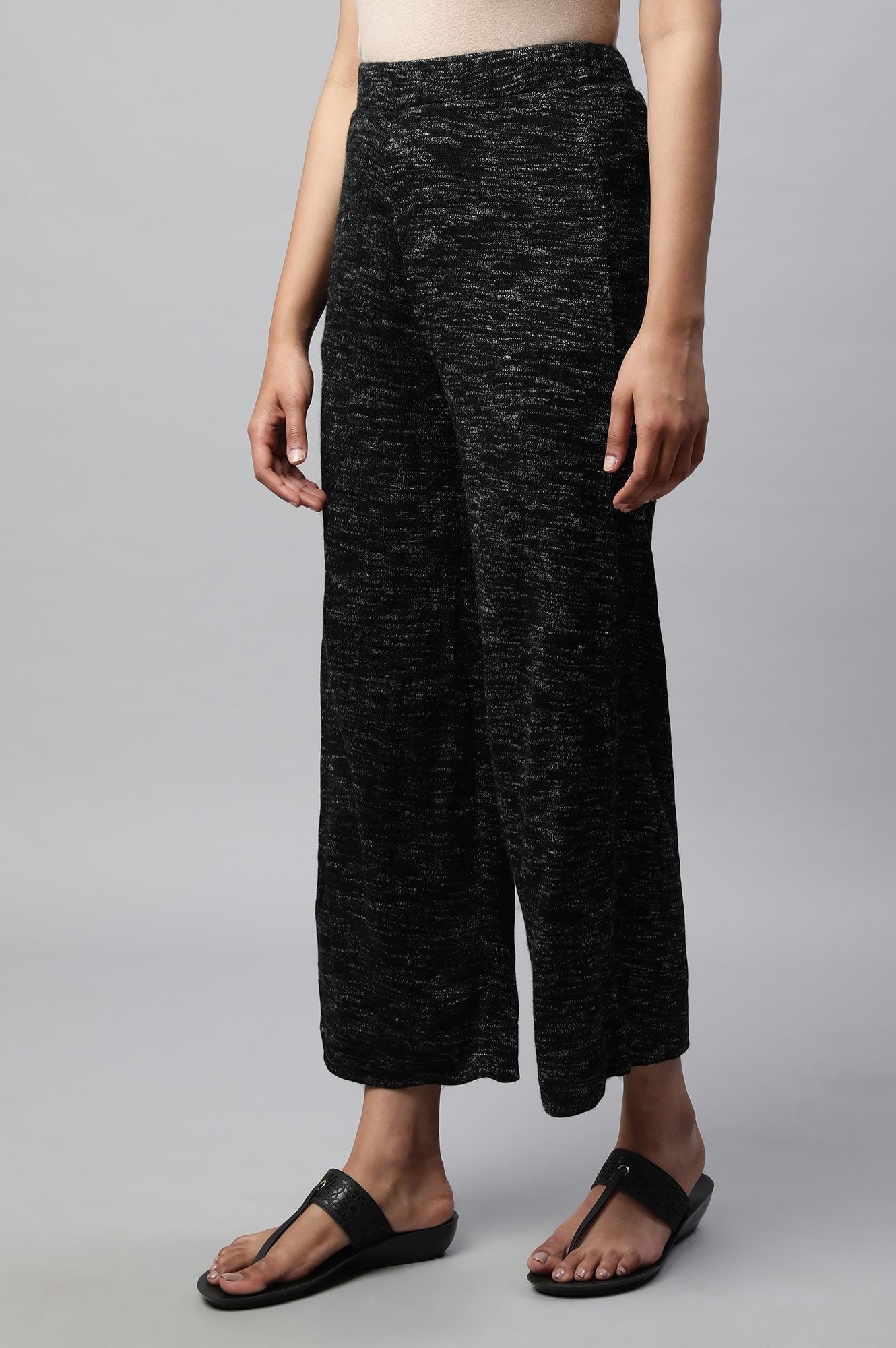 Black Solid Straight Fit Cotton Palazzo With Slip On Closure