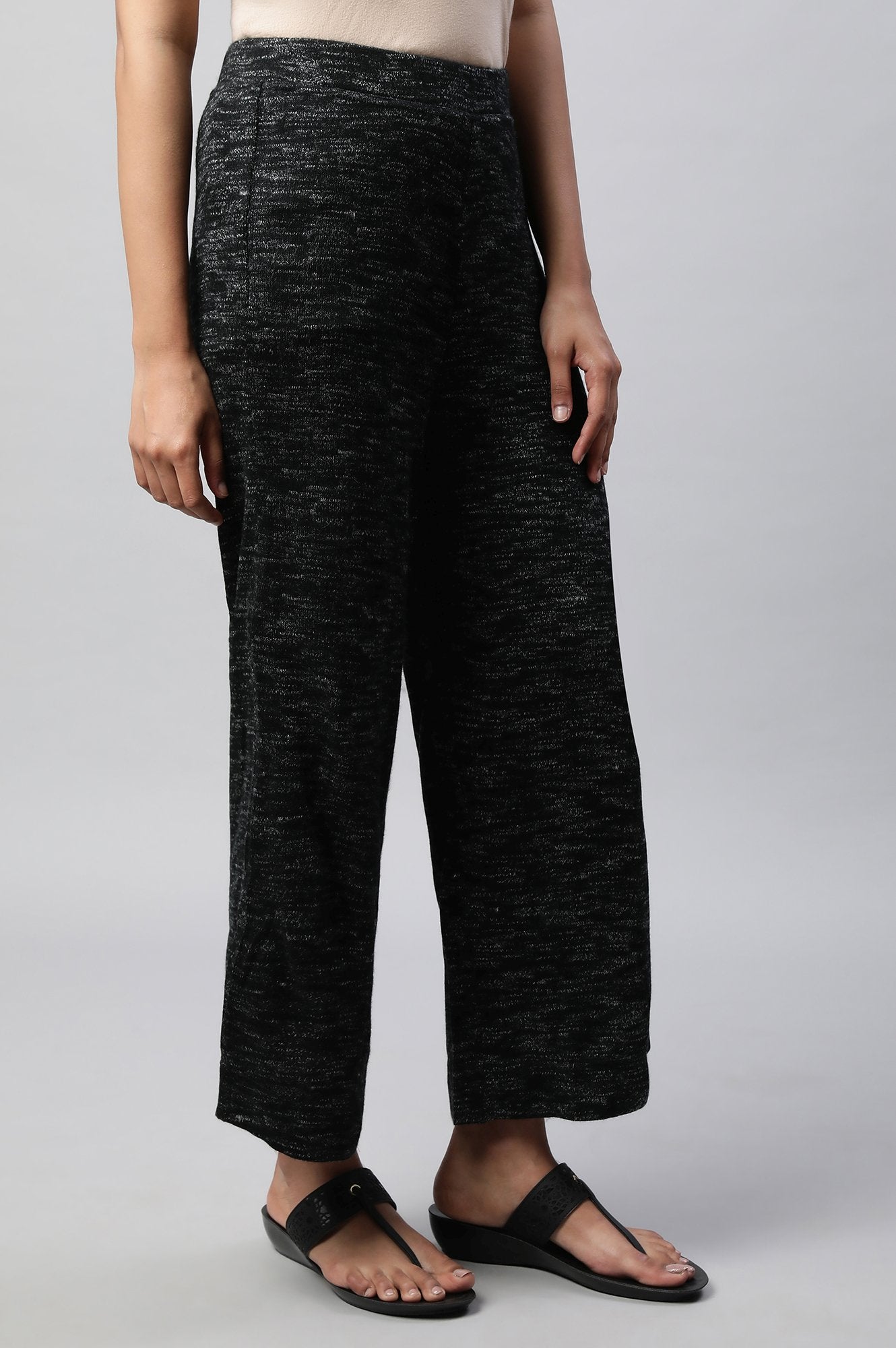 Black Solid Straight Fit Cotton Palazzo With Slip On Closure