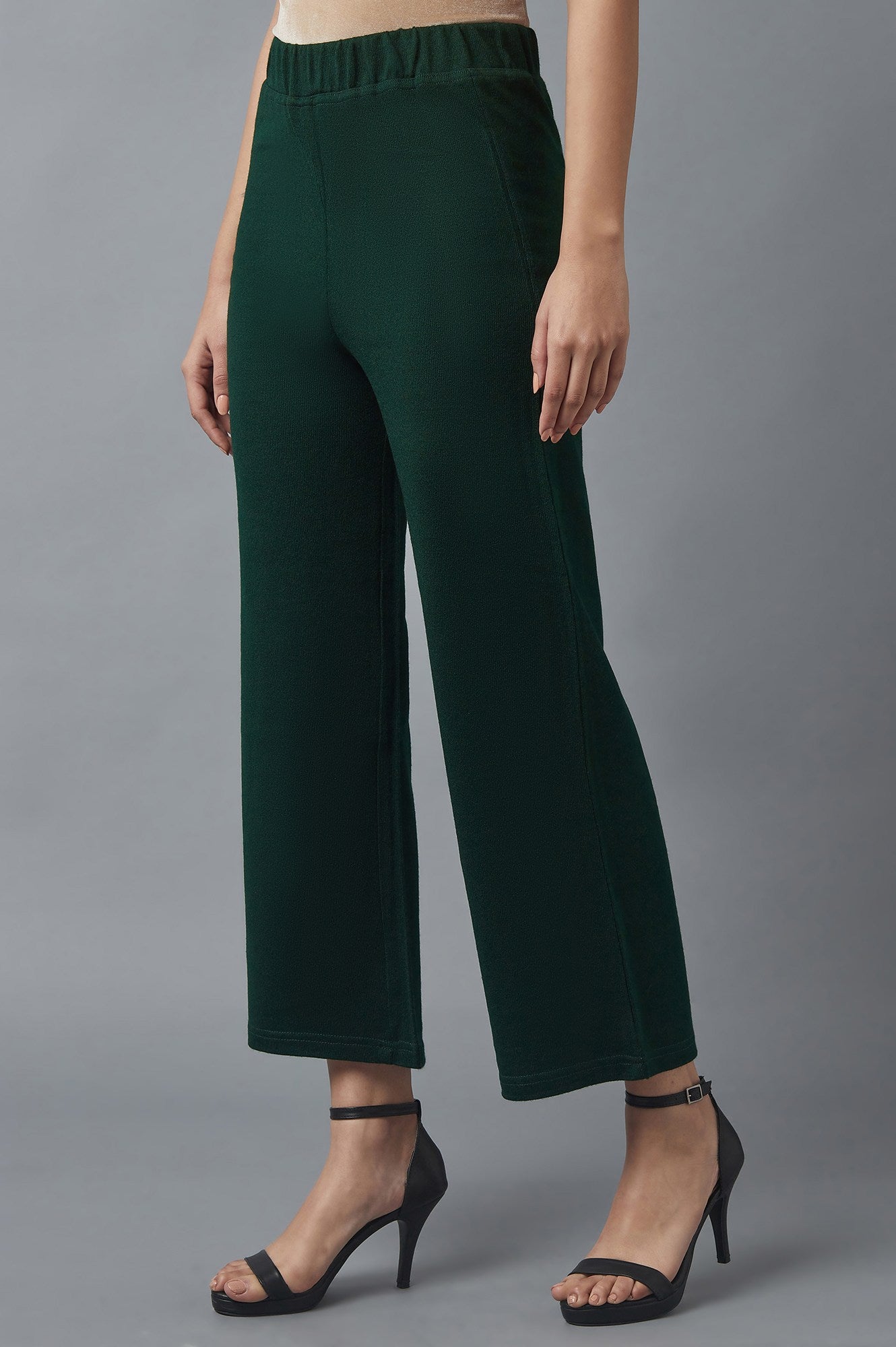 Green Solid Straight Fit Palazzo With Elasticated Waist