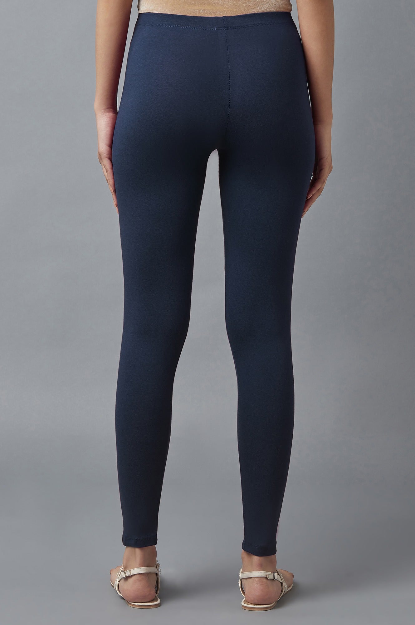 Navy Blue Solid Skinny Fit Tights With Elasticated Waist