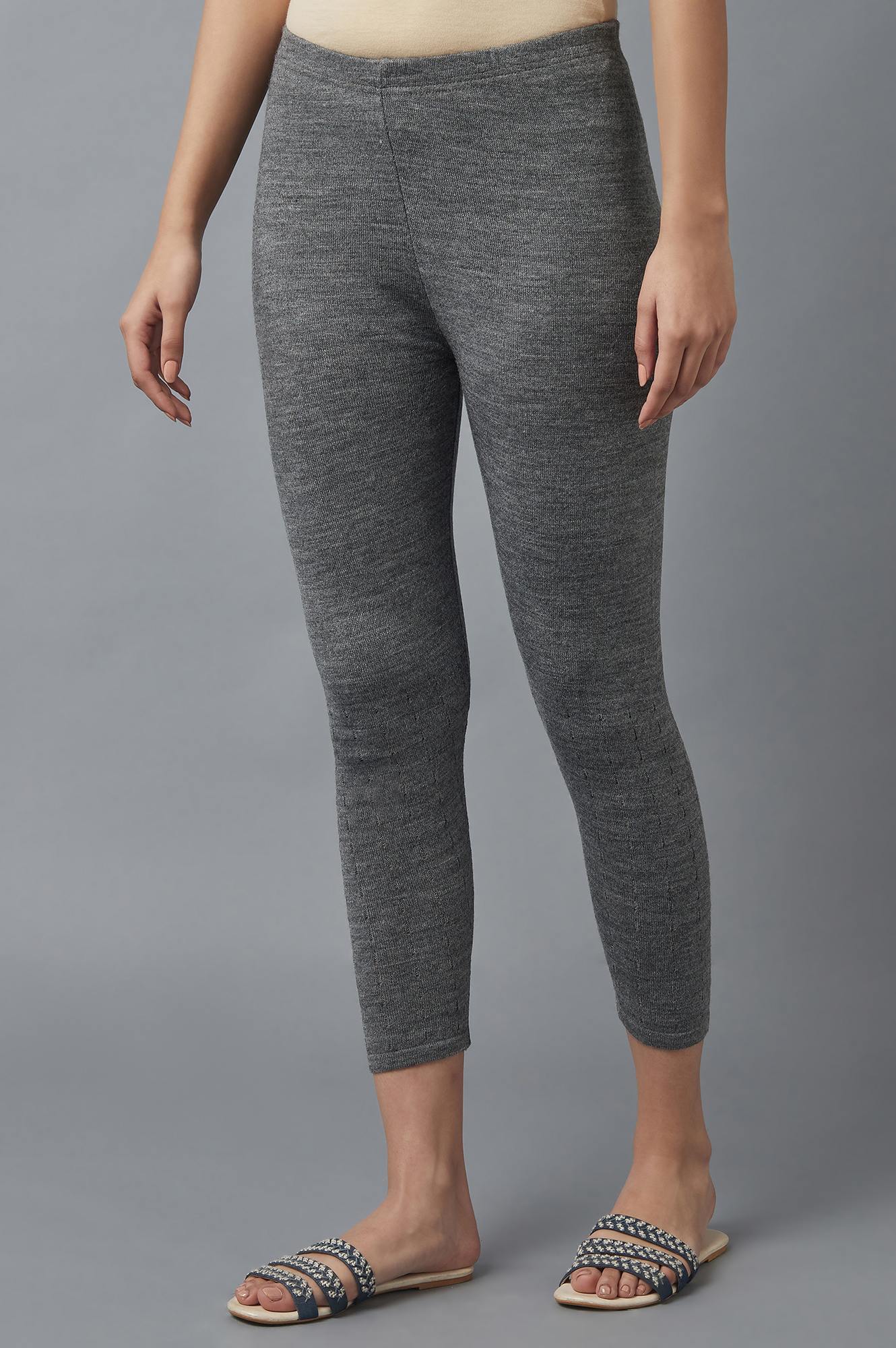 Grey Pointelle Skinny Fit Tights With Elasticated Waist