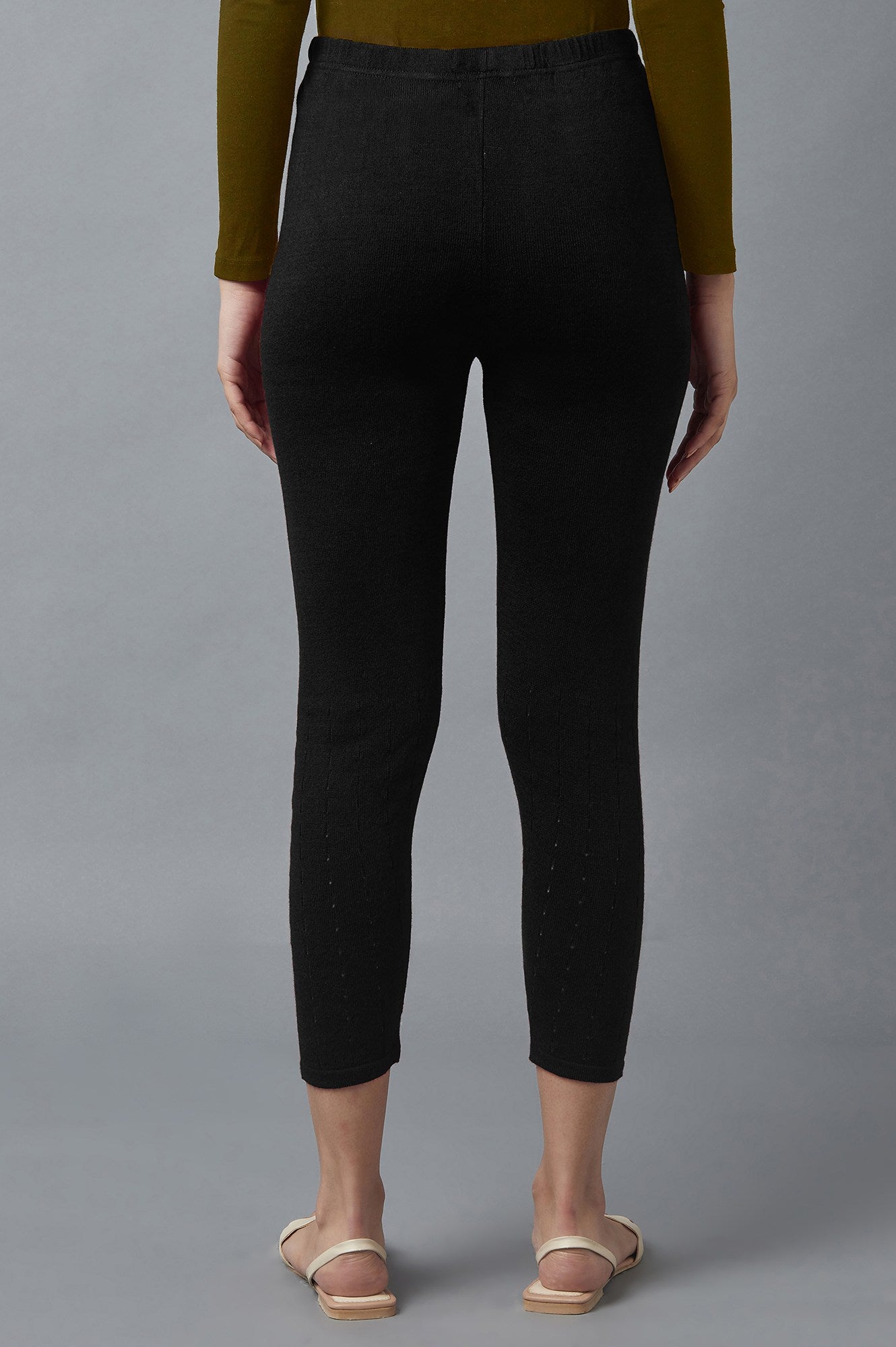 Black Pointelle Skinny Fit Tights With Elasticated Waist