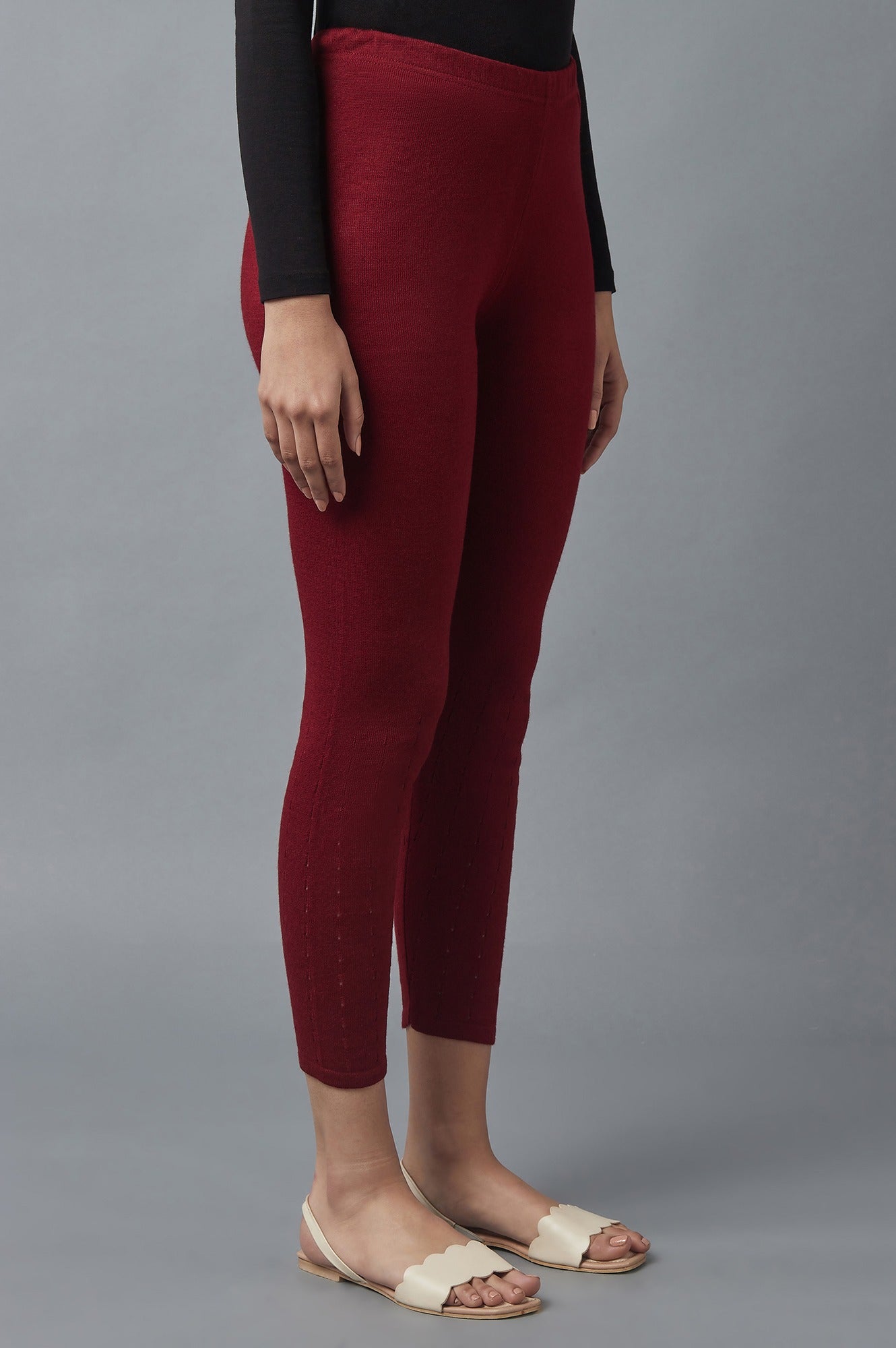 Red Pointelle Skinny Fit Tights With Elasticated Waist