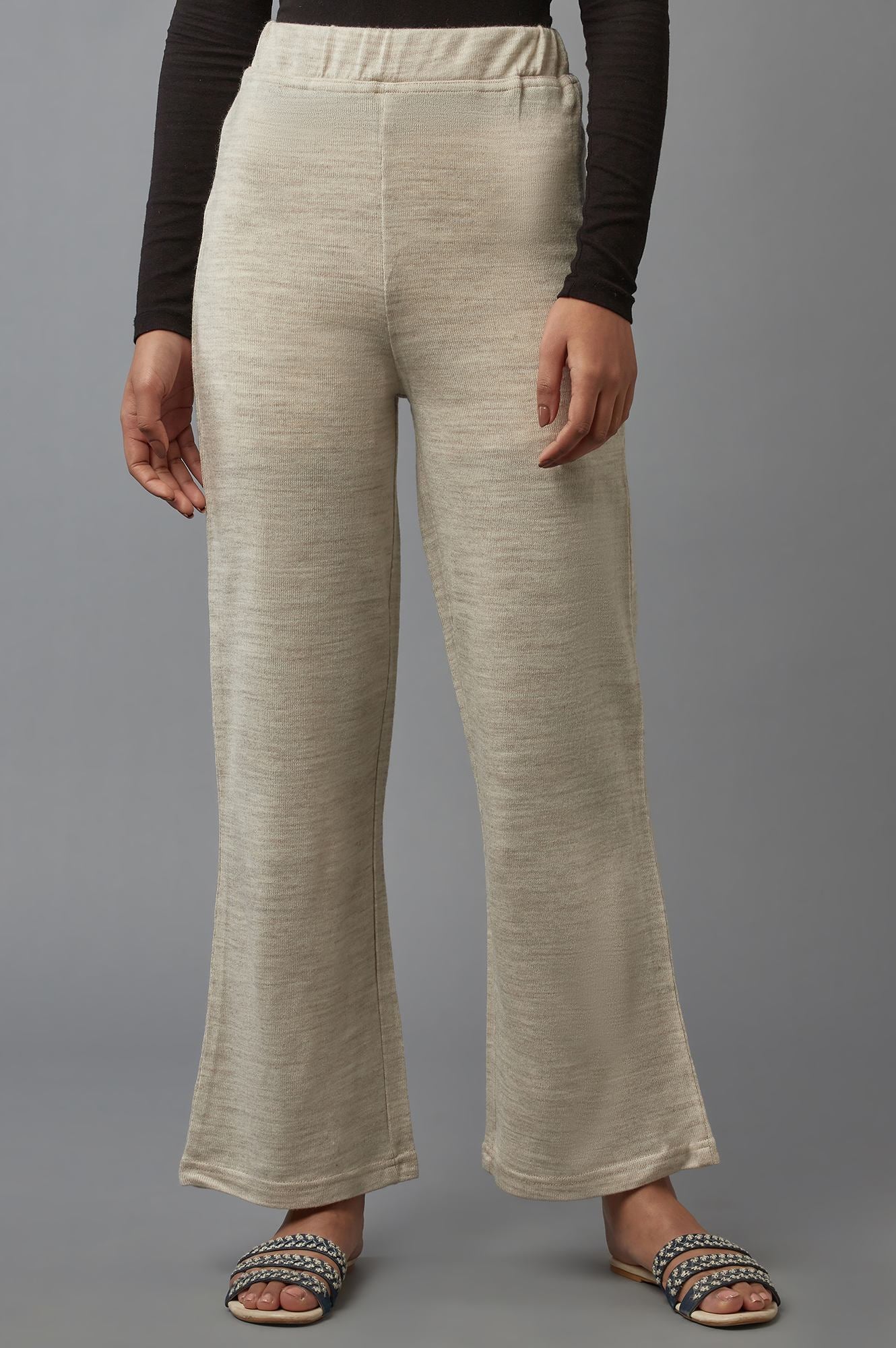 Beige Pointelle Skinny Fit Acrylic Tights With Elasticated Waist