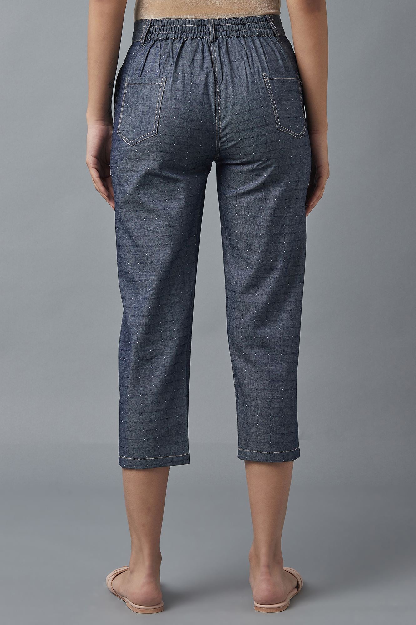 Blue Polka Dots Straight Fit Denim Culottes With Front Zip