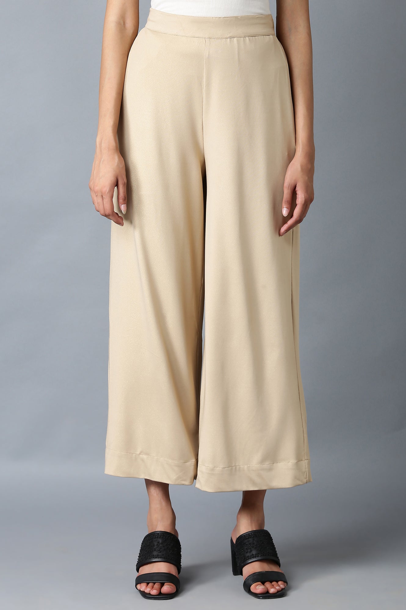 Gold Solid Straight Fit Palazzo With Side Pockets