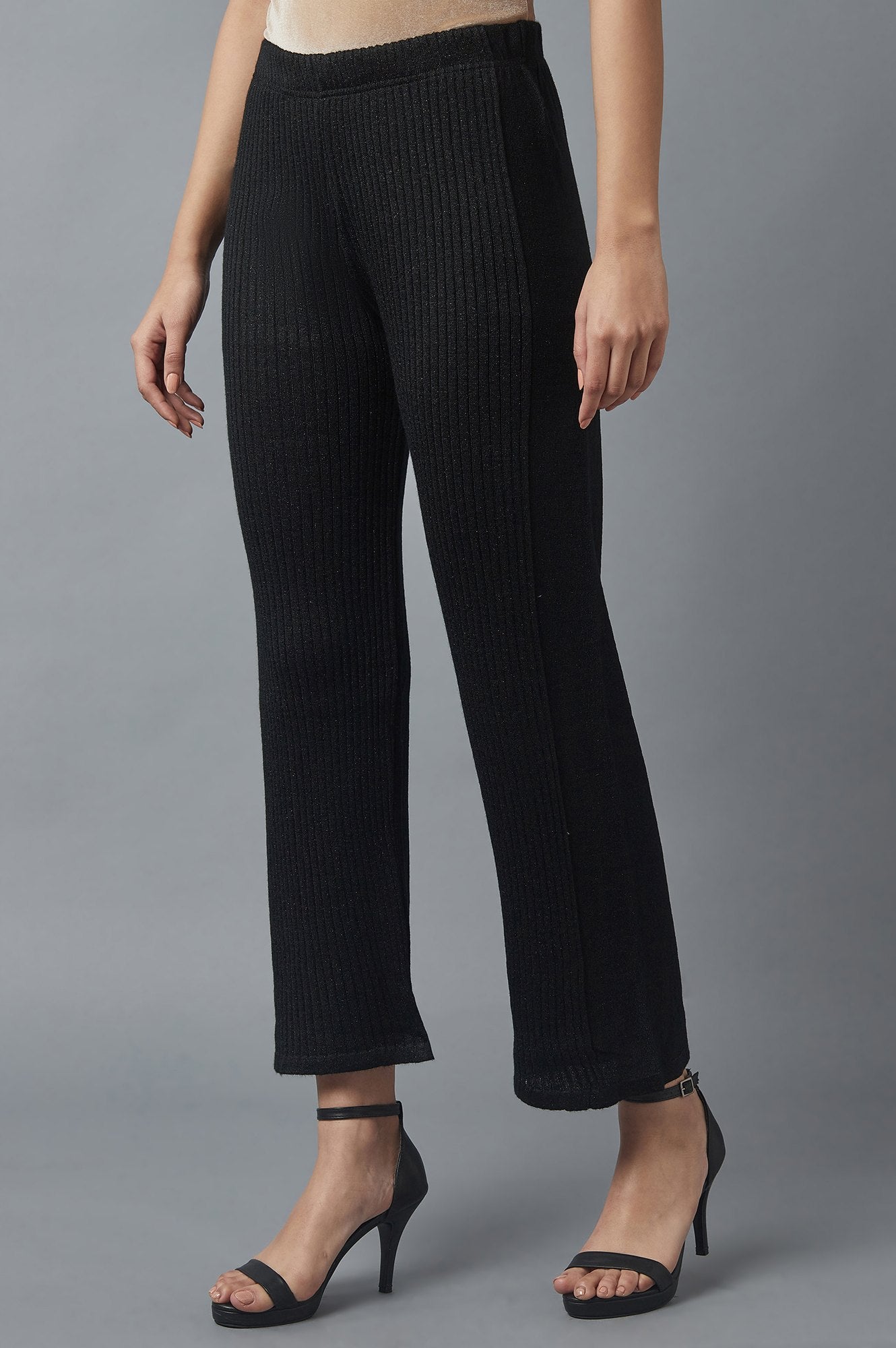 Black Solid Boot Cut Palazzo With Elasticated Waist