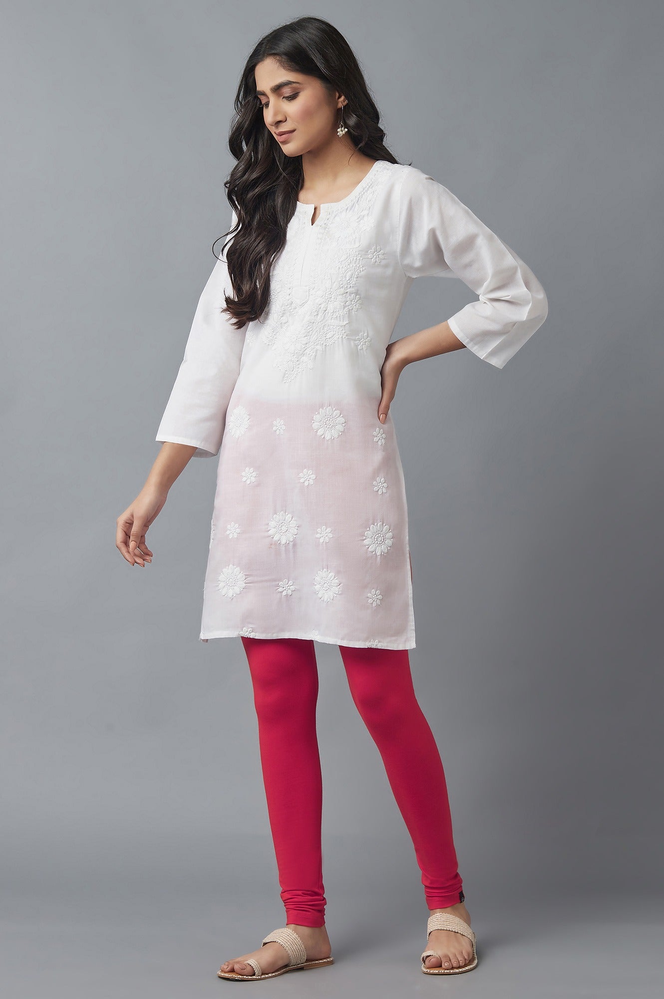 Pink Solid Skinny Fit Cotton Tights With Elasticated Waist