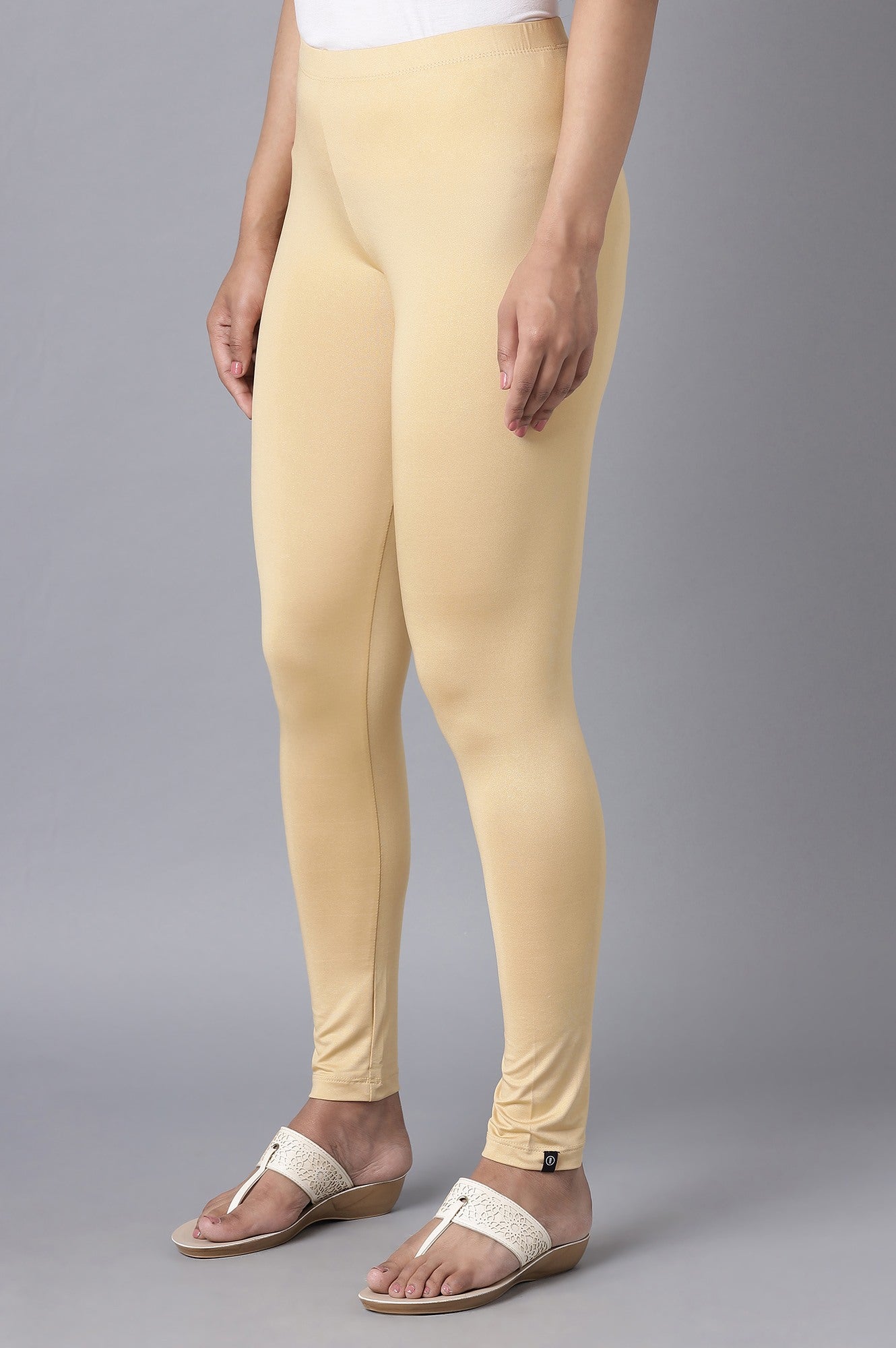 Gold Solid Skinny Fit Tights With Elasticated Waist