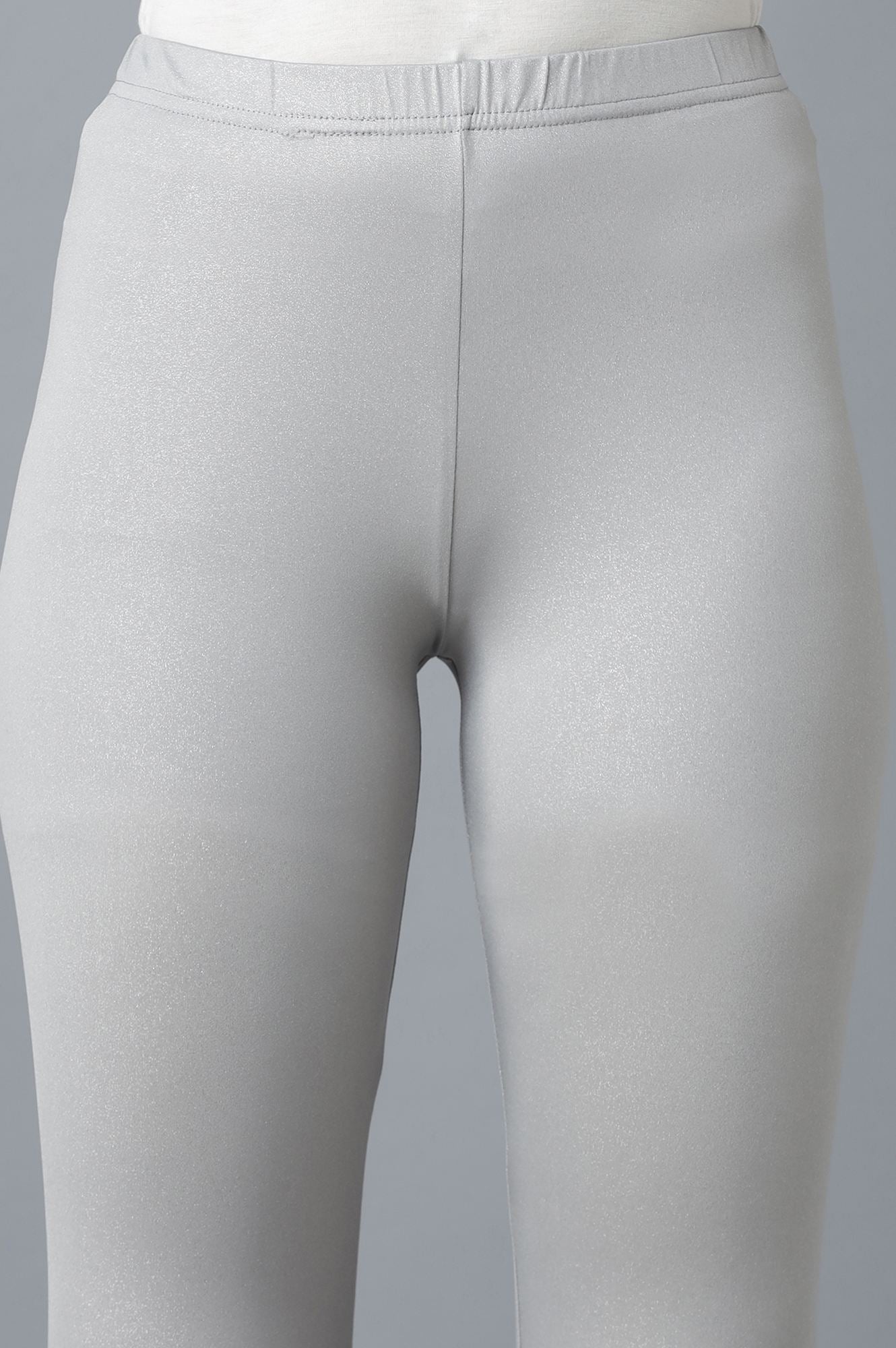 Silver Solid Skinny Fit Tights With Elasticated Waist