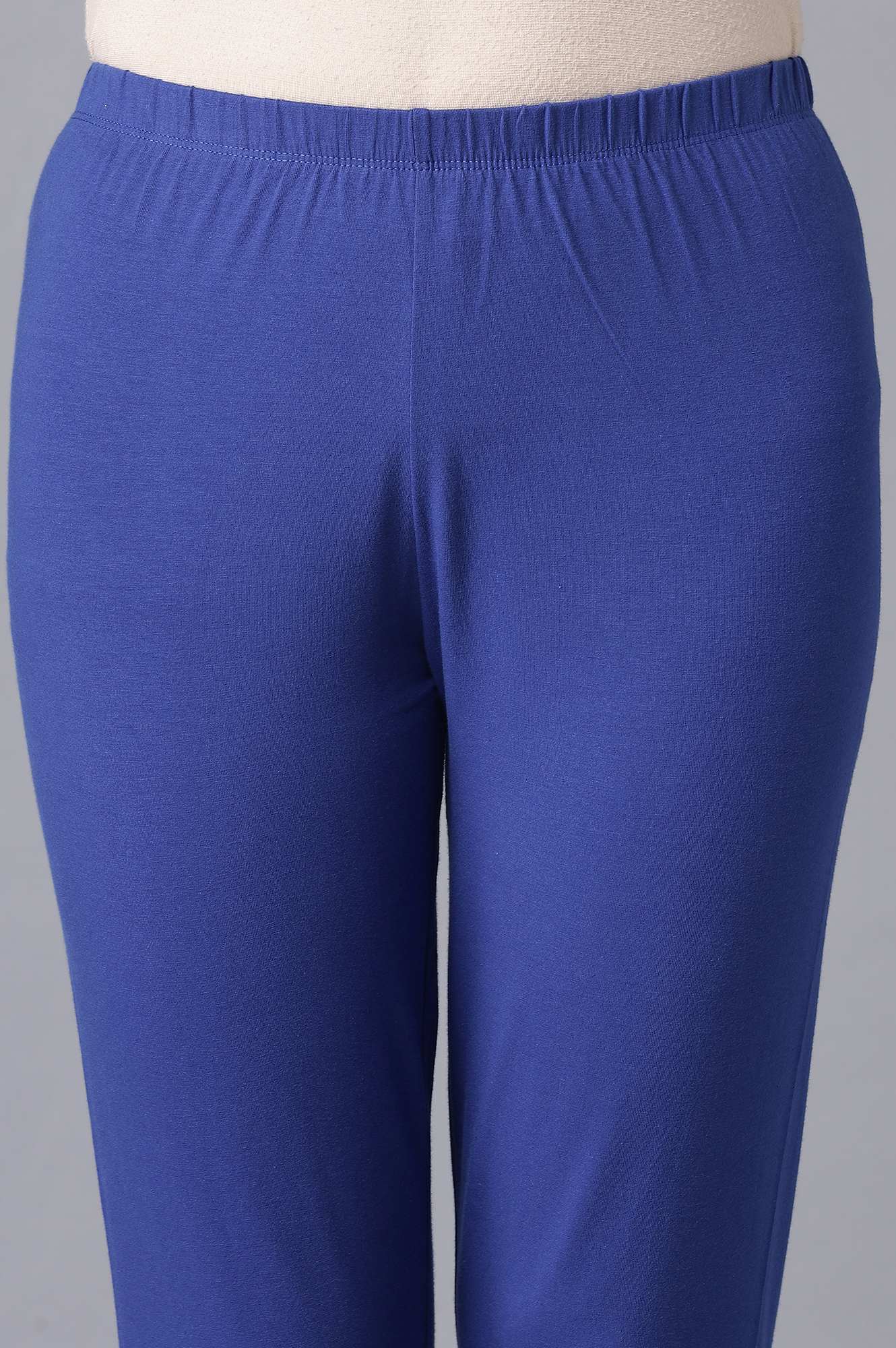 Blue Solid Skinny Fit Cotton Tights With Elasticated Waist