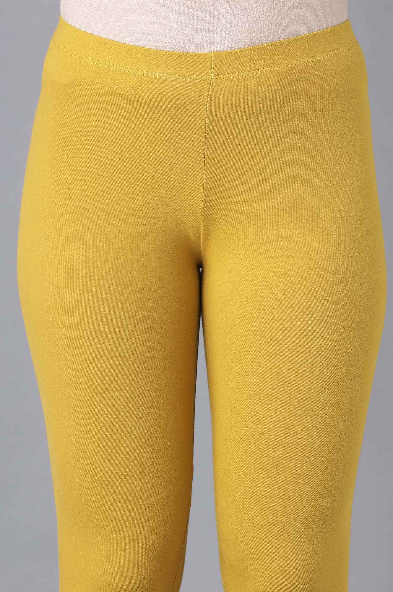 Yellow Solid Skinny Fit Cotton Tights With Elasticated Waistband