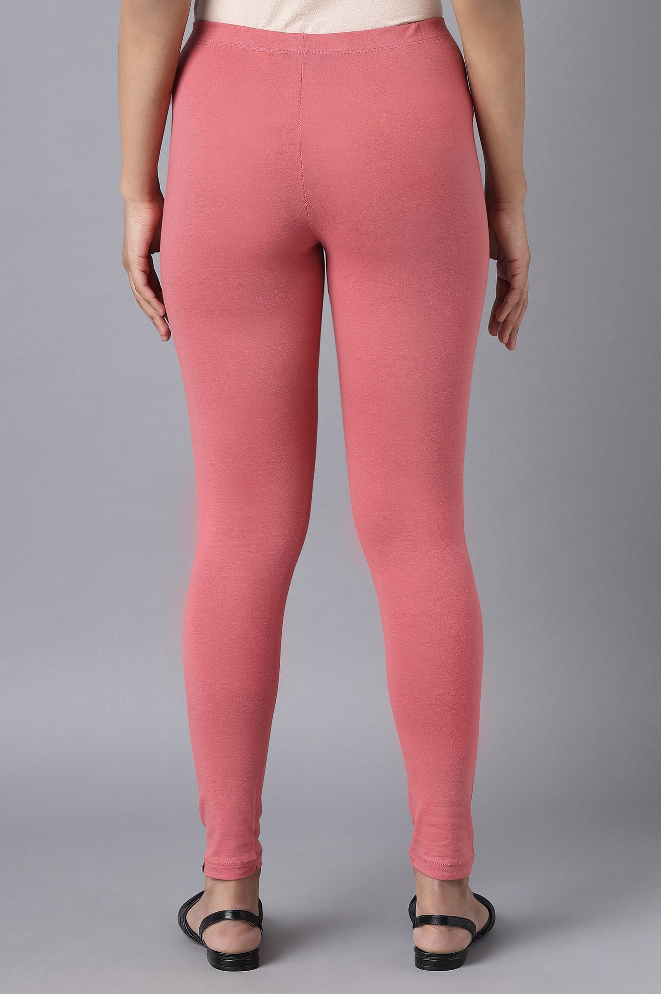 Maroon Solid Skinny Fit Cotton Tights With Elasticated Waist