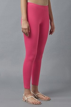 Pink Solid Flared Cotton Tights With Elasticated Waist