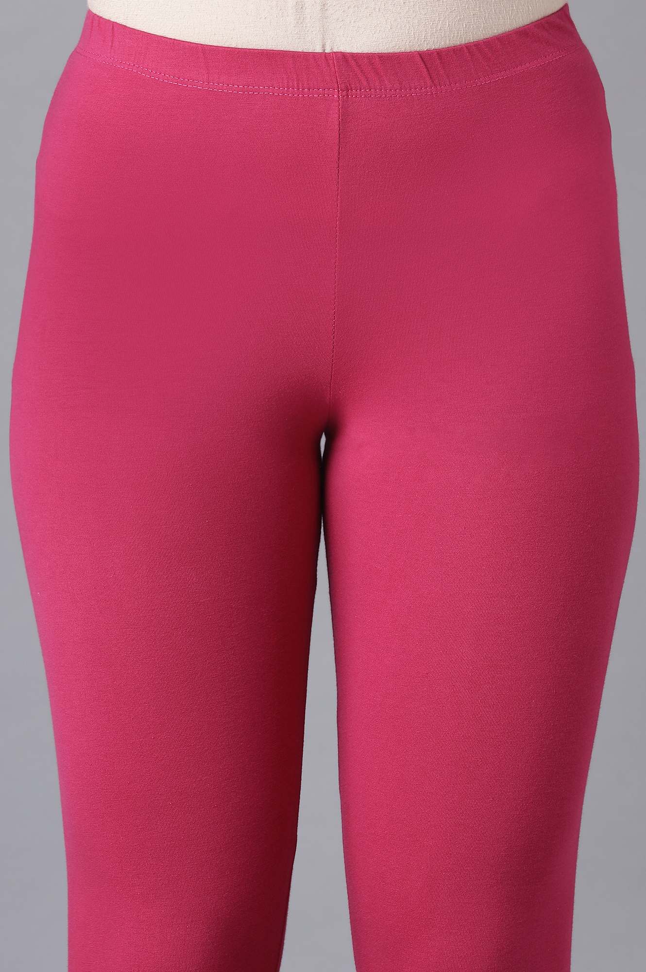 Pink Solid Skinny Fit Cotton Tights With Elasticated Waist