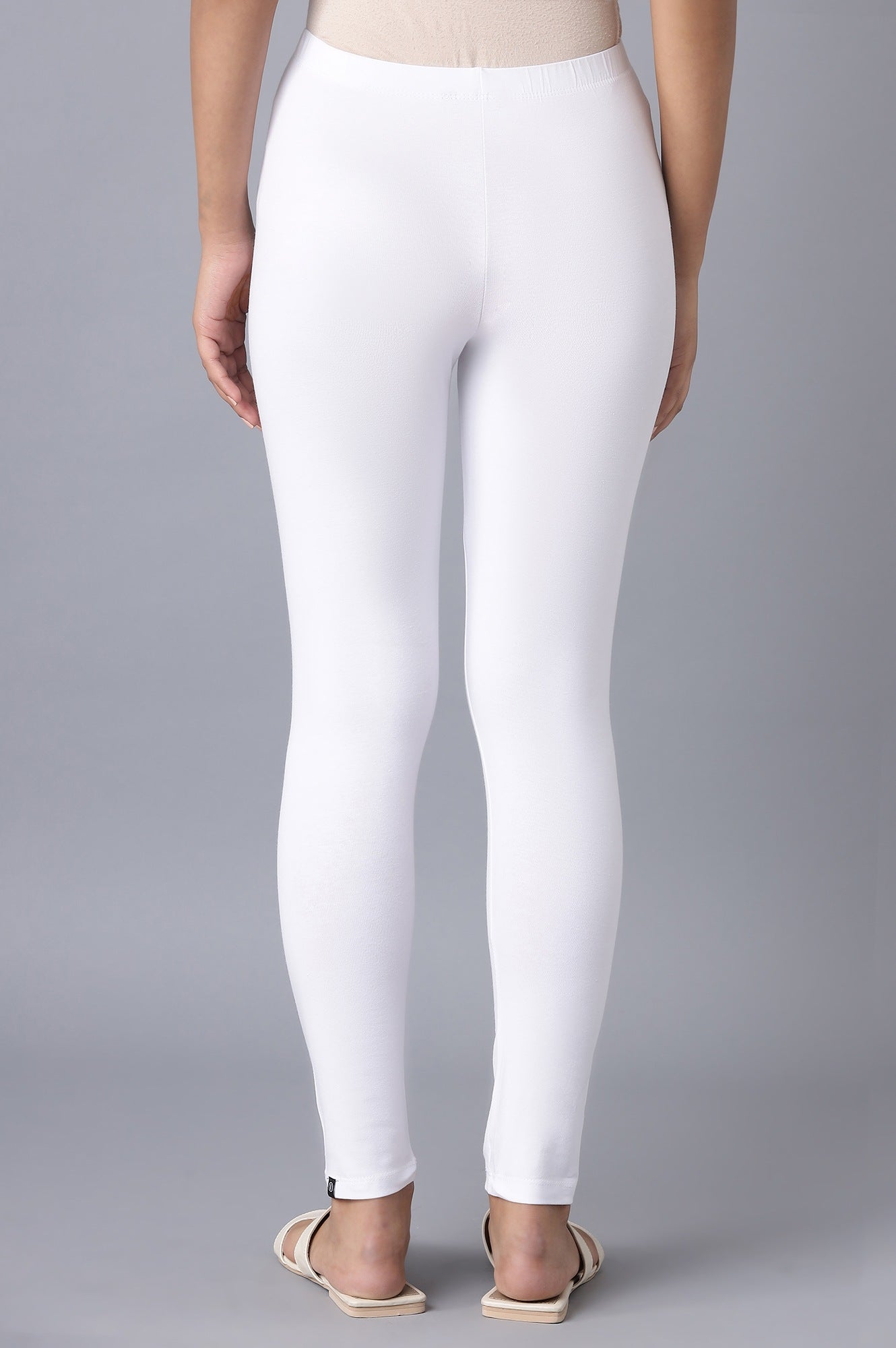 White Solid Skinny Cotton Tights With Elasticated Waist