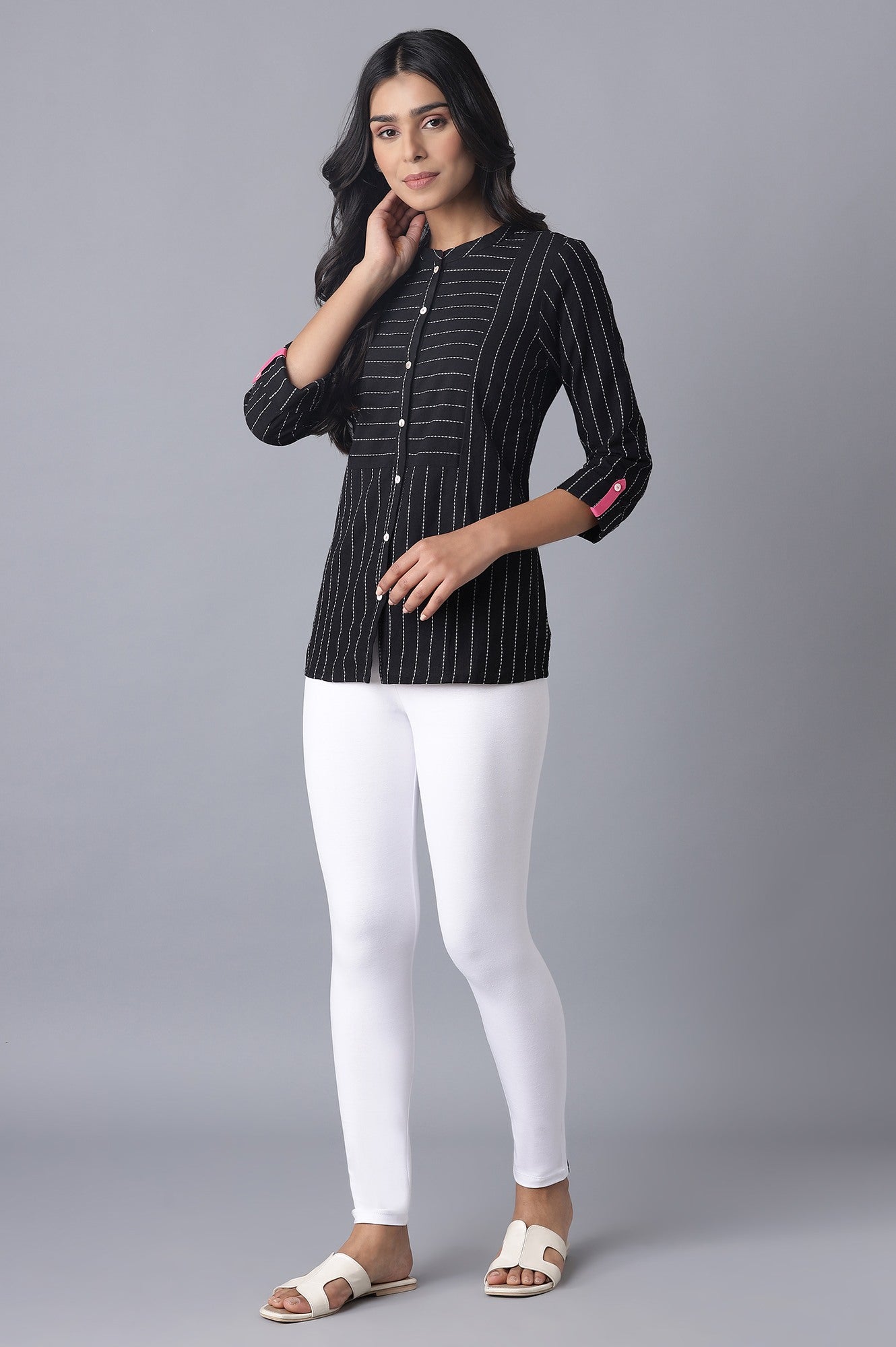 White Solid Skinny Cotton Tights With Elasticated Waist