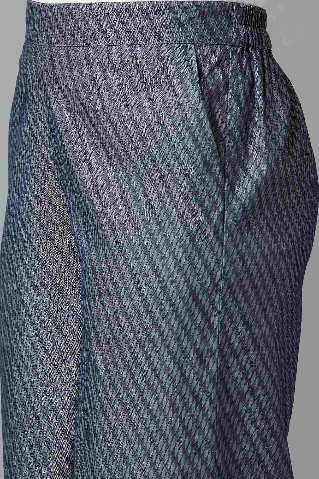 Blue Geometric Printed Flared Cotton Palazzo With Elasticated Waist