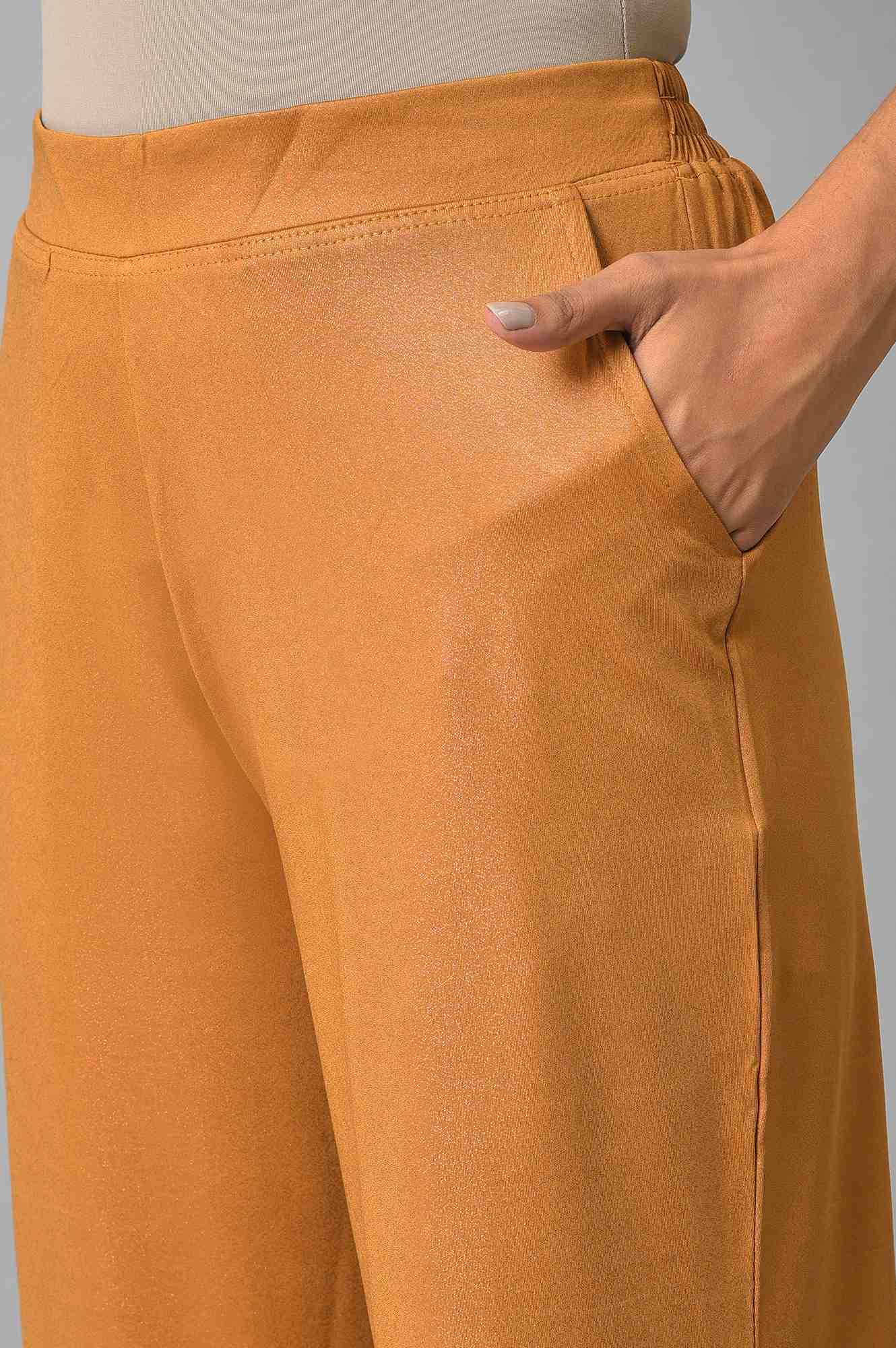 Brown Solid Straight Fit Palazzo With Slip On Closure