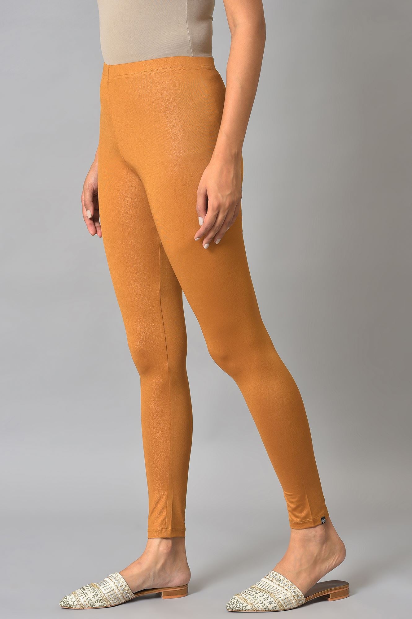 Brown Solid Skinny Fit Tights With Slip On Closure