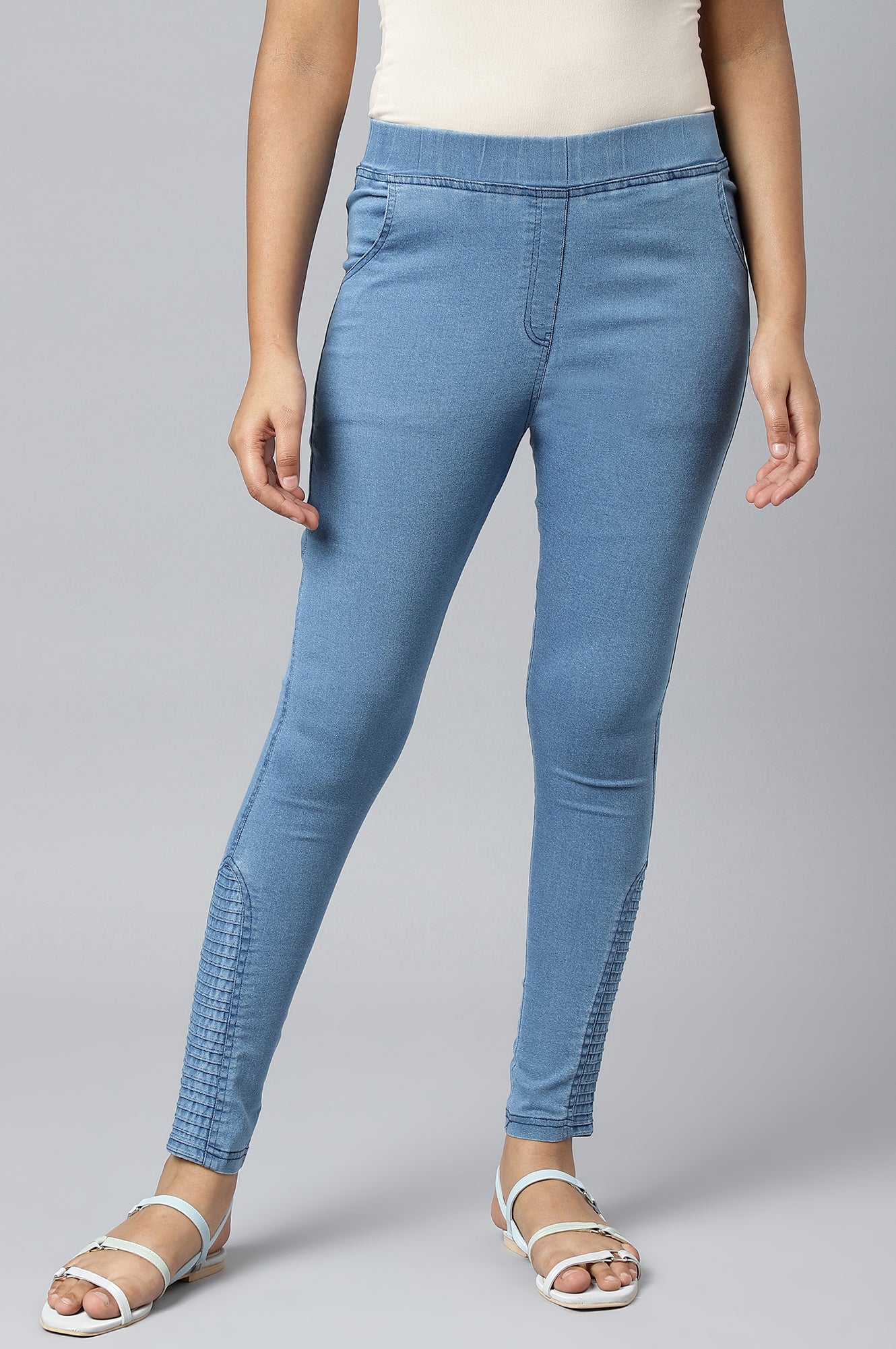 Light Blue Pintucks Denim Jeggings
